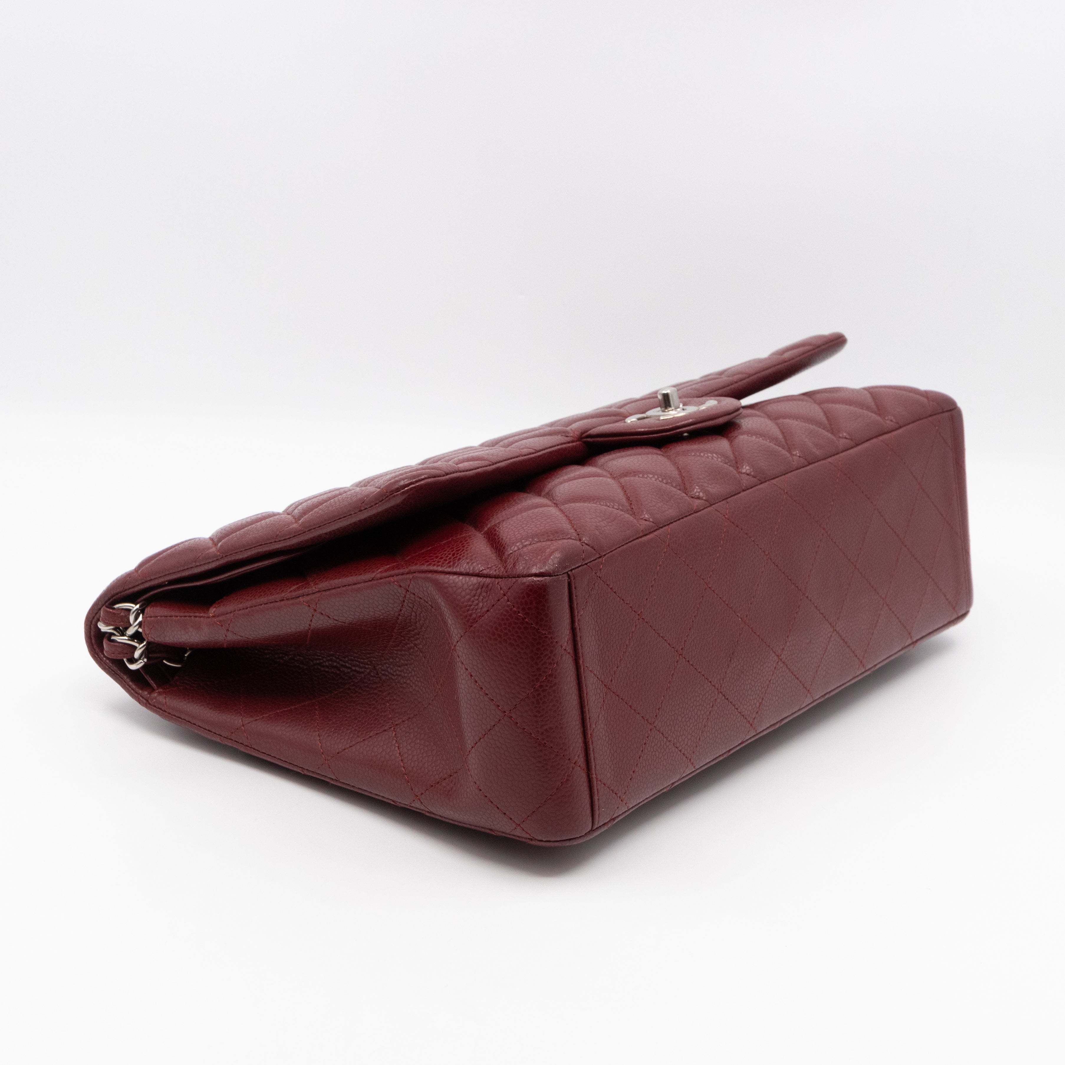 Classic Double Flap Maxi Burgundy Caviar Leather Silver