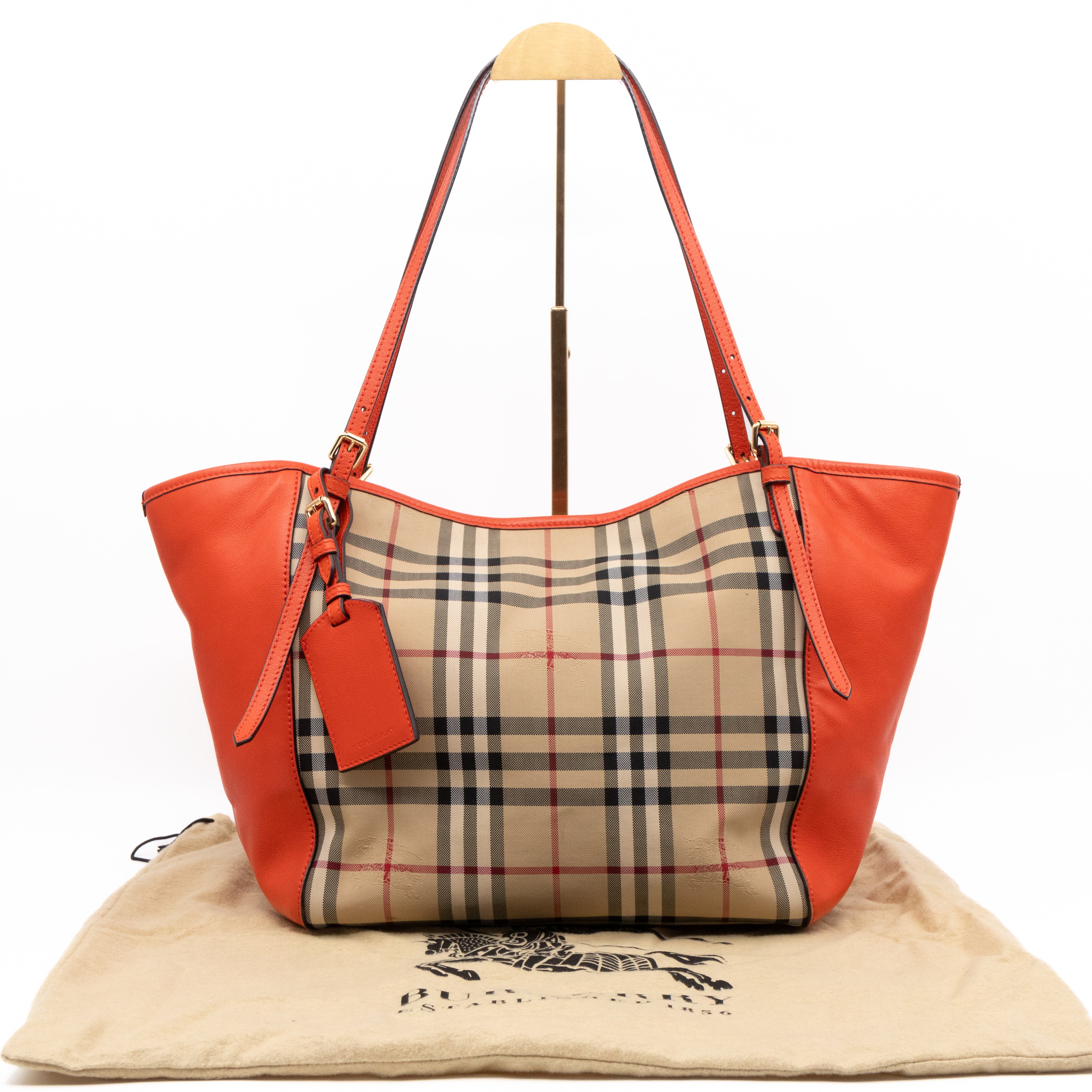 Small Canterbury Tote Haymarket Check Orange Leather