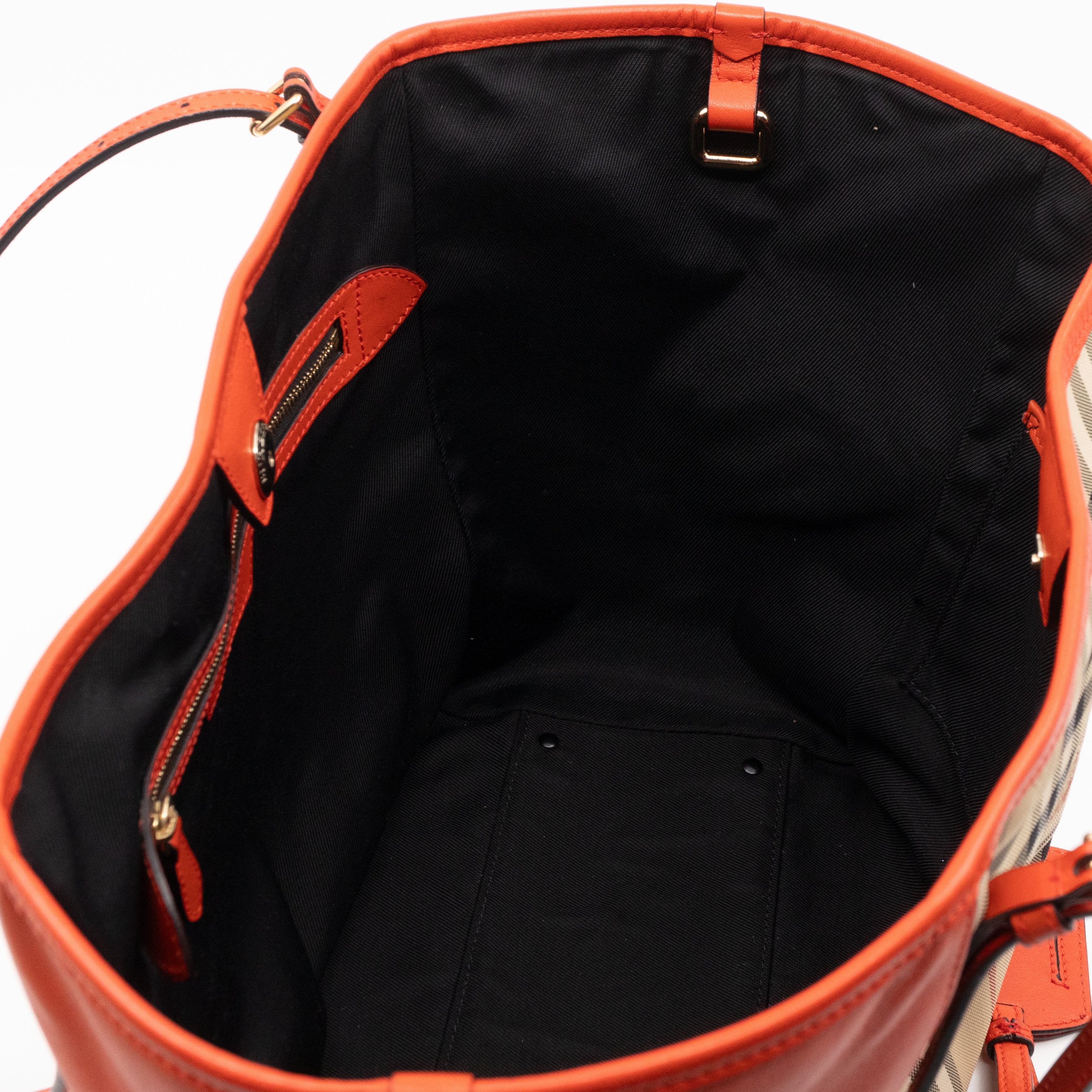 Small Canterbury Tote Haymarket Check Orange Leather