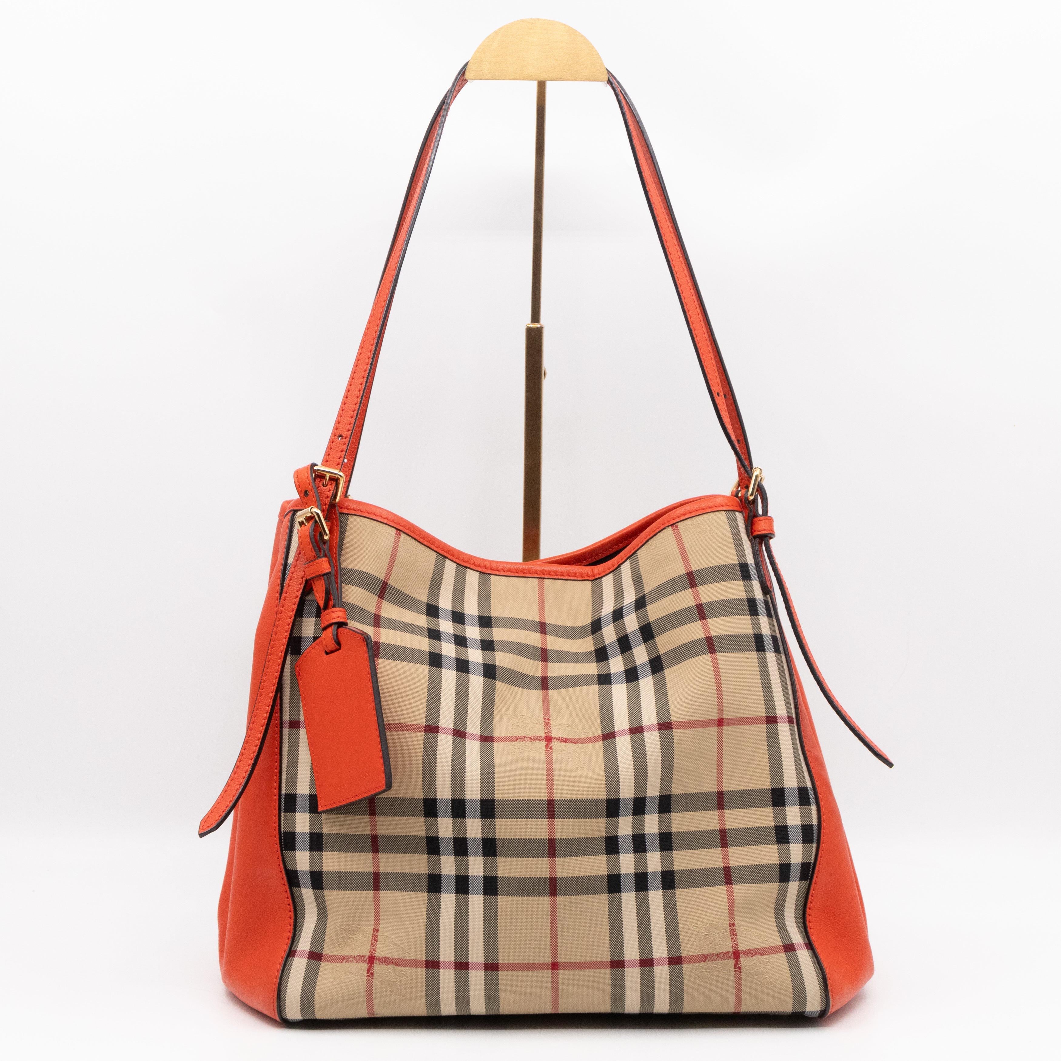 Small Canterbury Tote Haymarket Check Orange Leather
