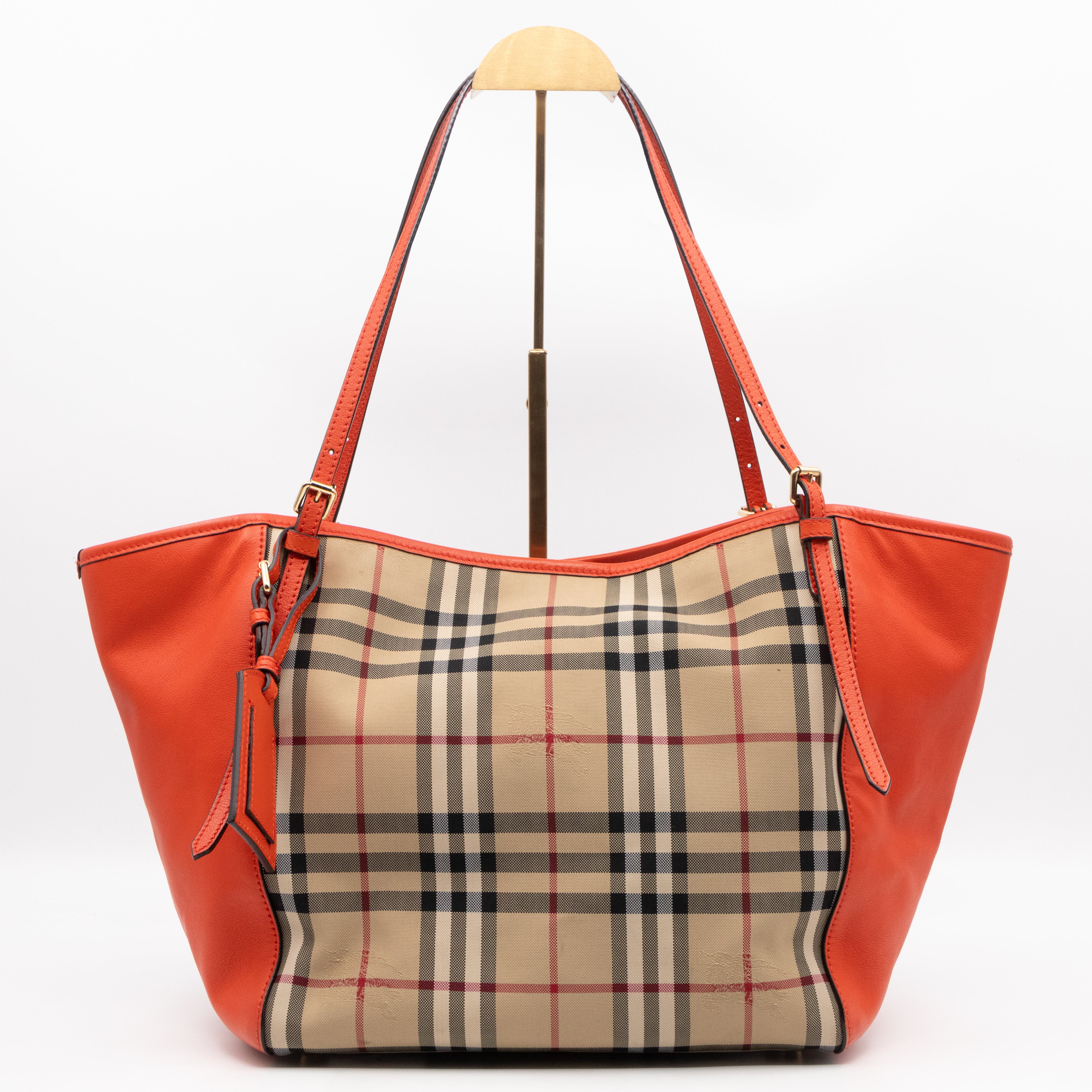 Small Canterbury Tote Haymarket Check Orange Leather