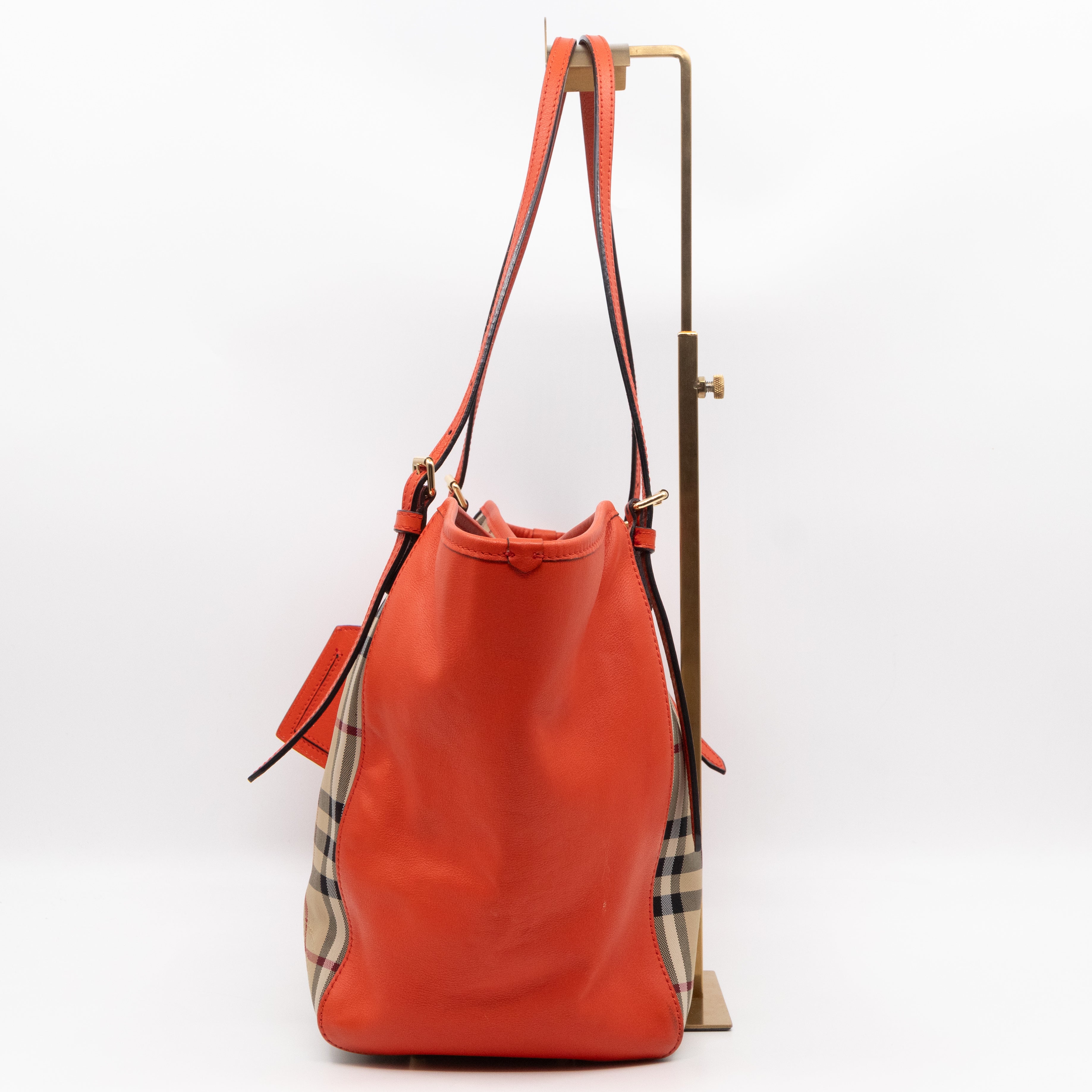 Small Canterbury Tote Haymarket Check Orange Leather
