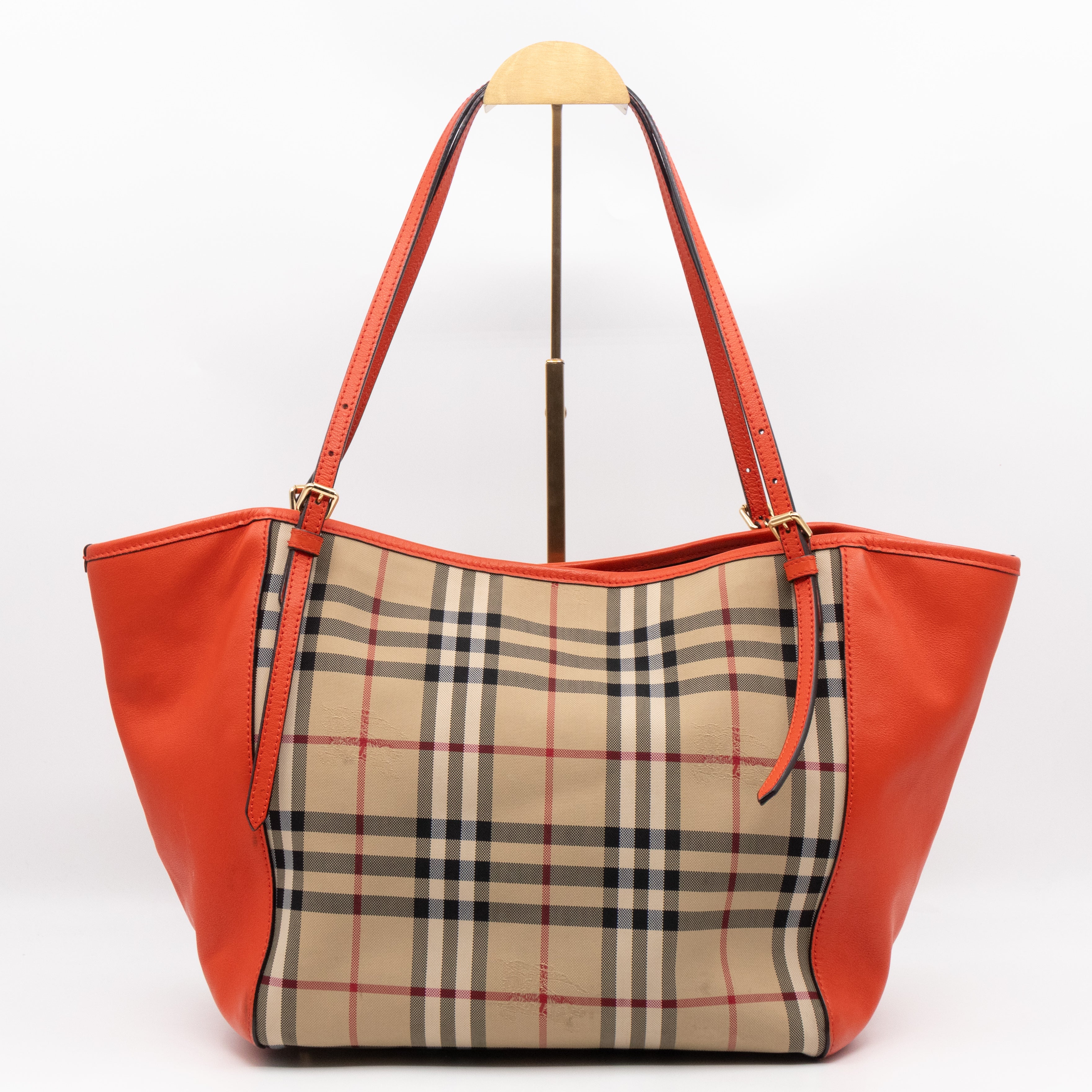 Small Canterbury Tote Haymarket Check Orange Leather