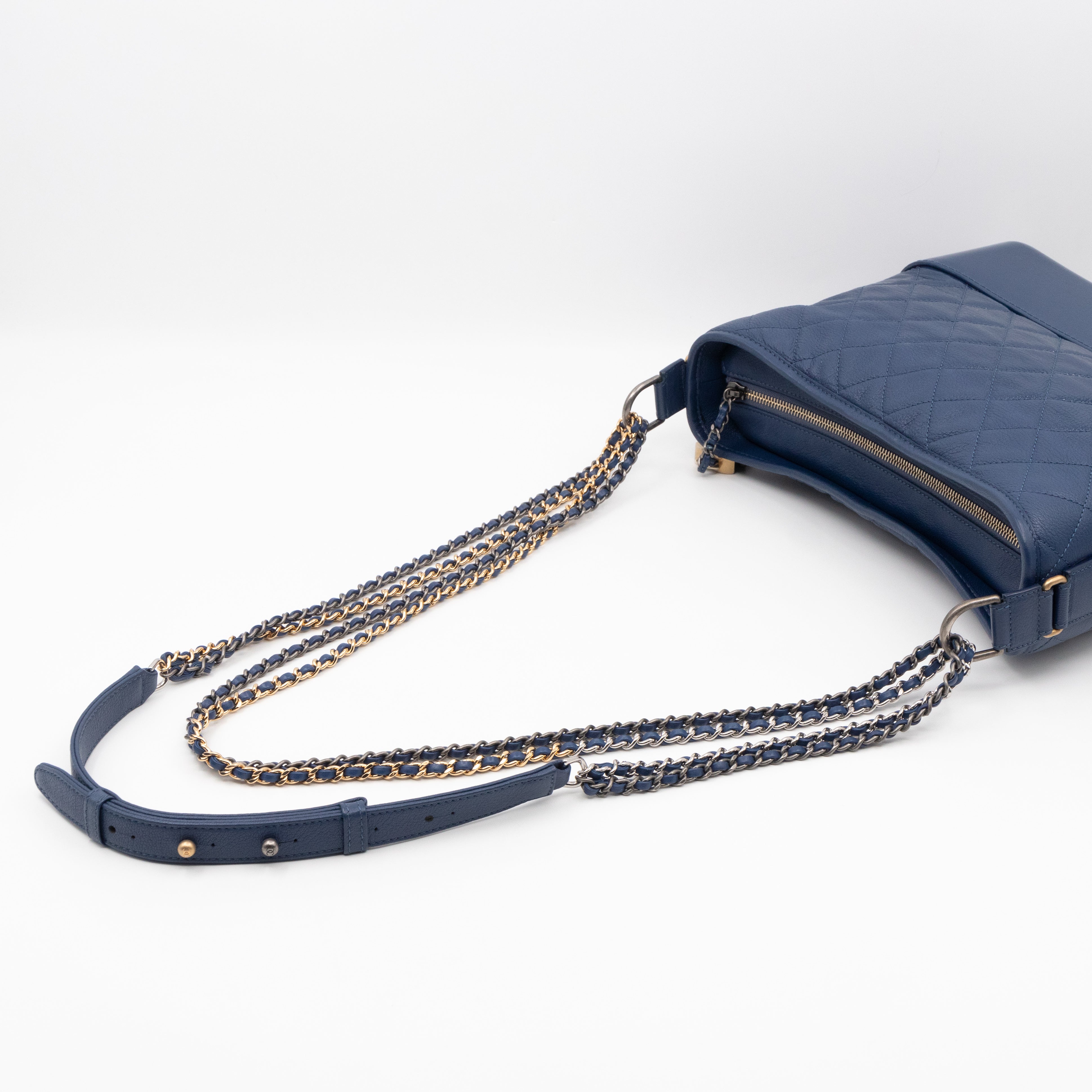 Gabrielle Hobo Large Dark Blue Goatskin Leather