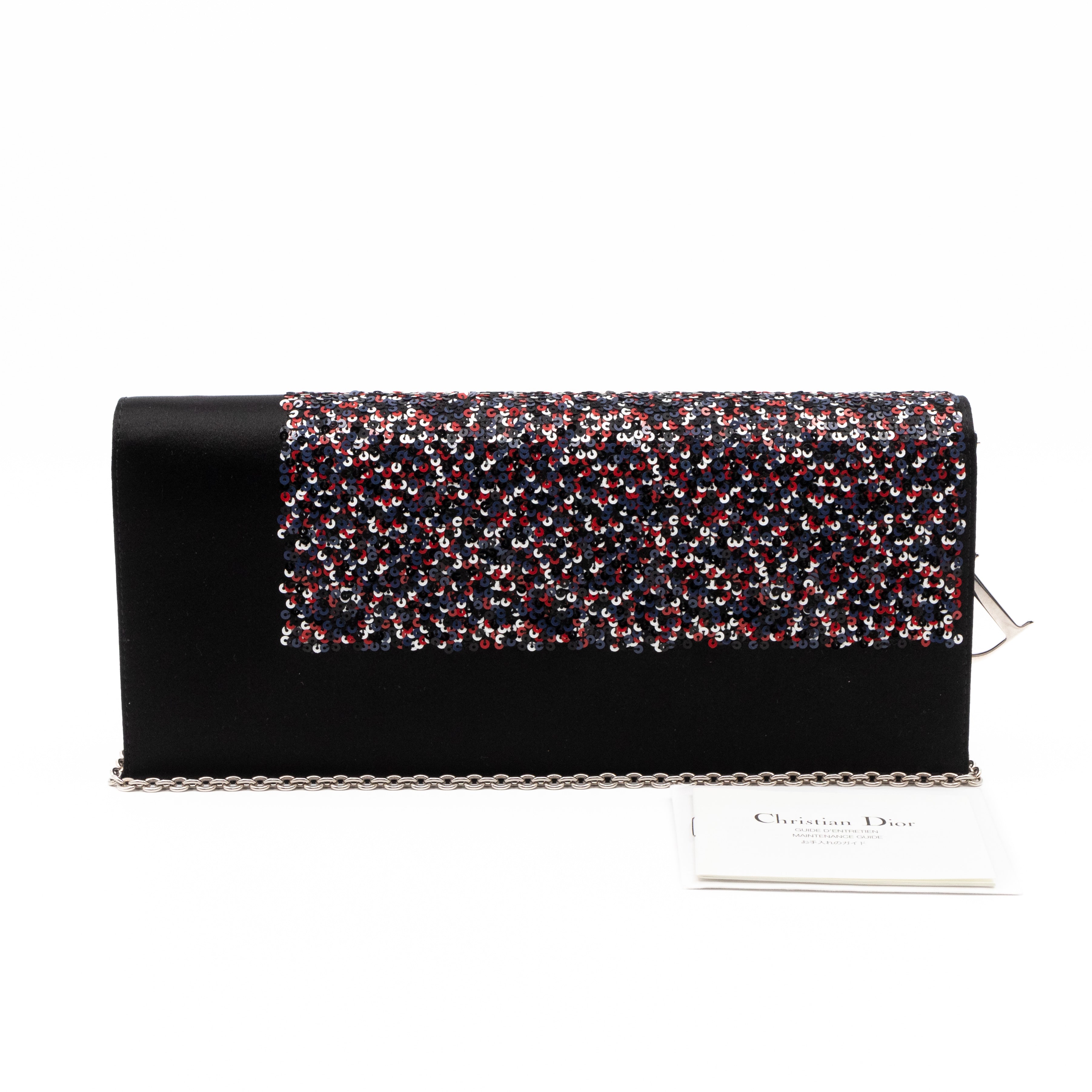 Lady Dior Chain Clutch Black Satin & Sequins