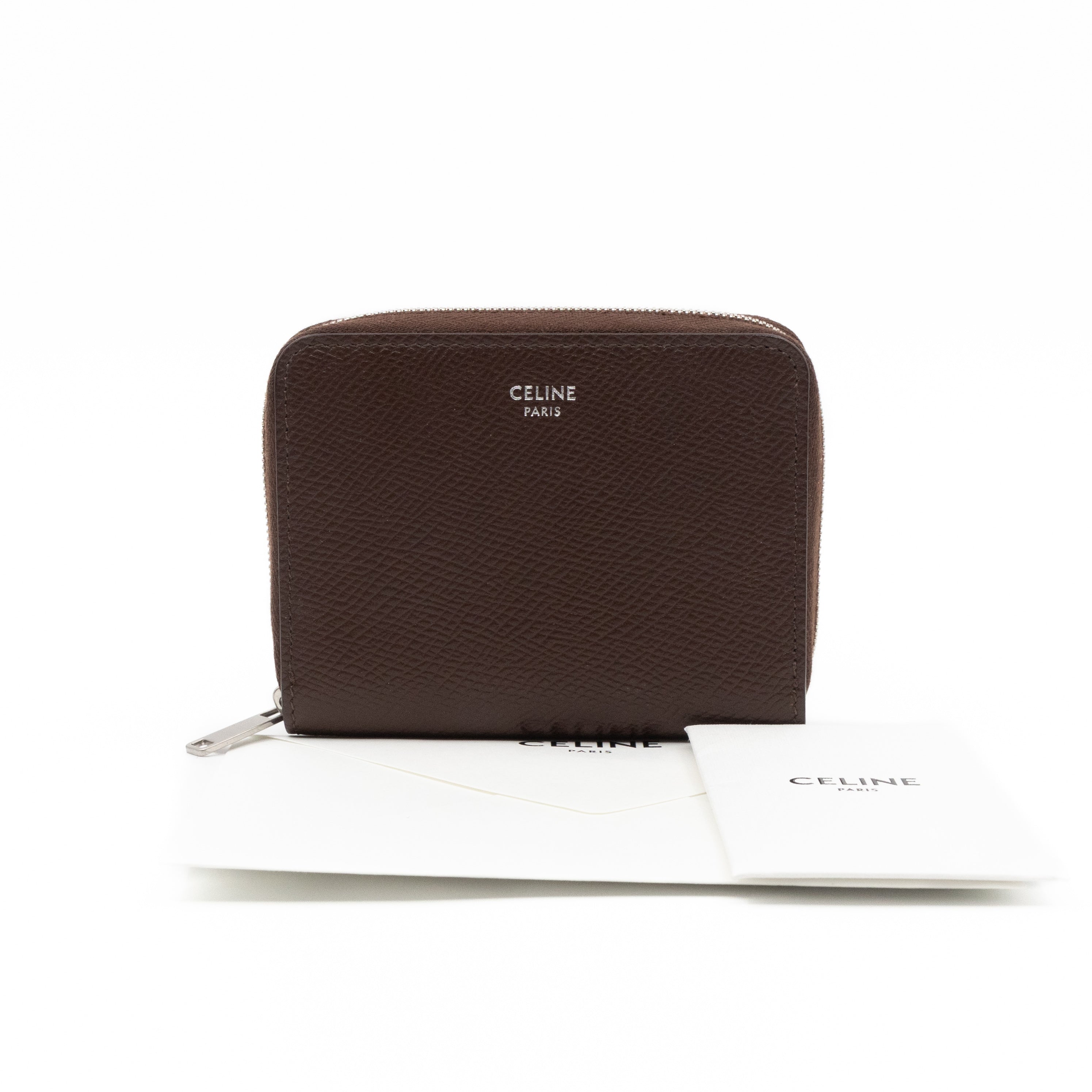 Zip Around Coin Purse Brown Calfskin Leather