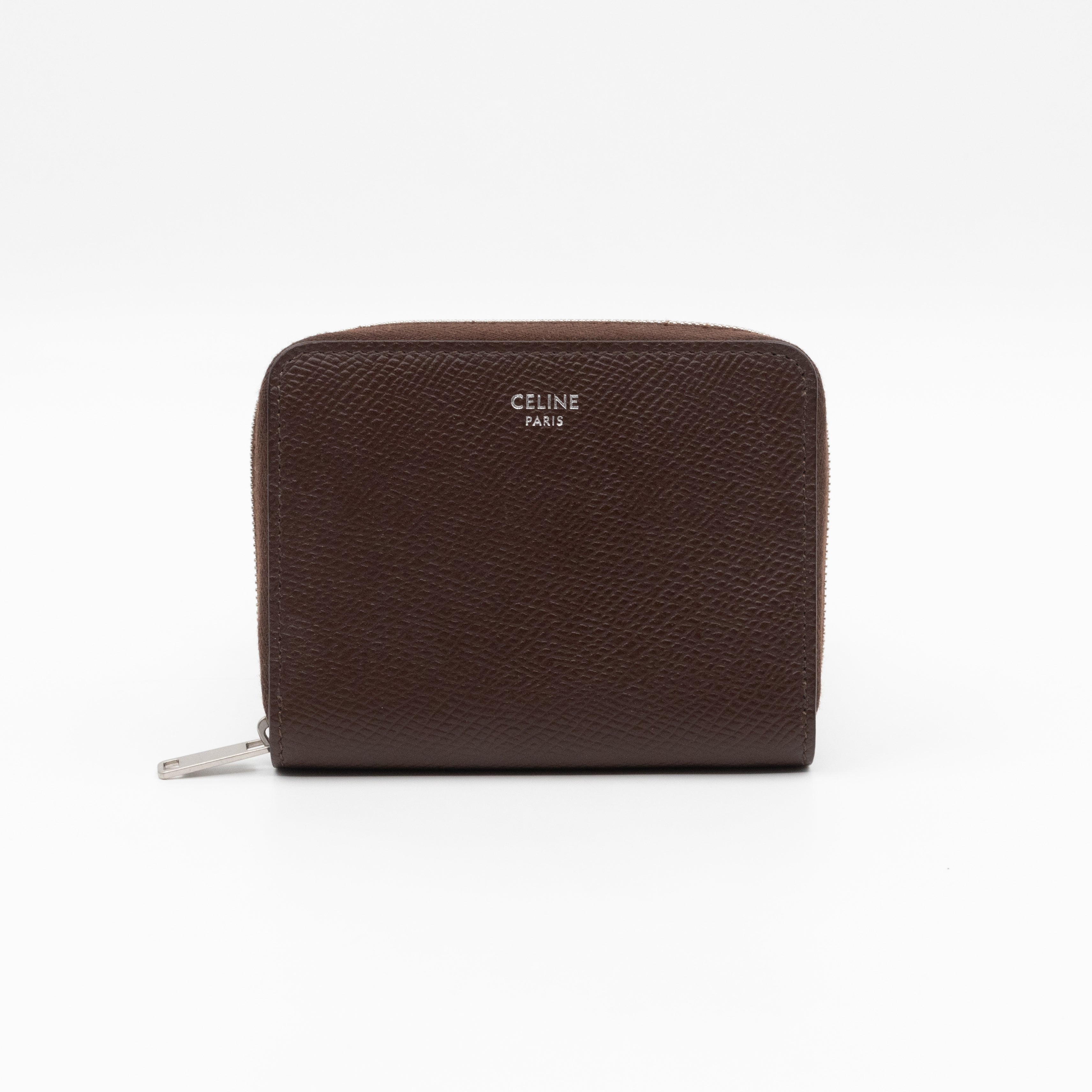 Zip Around Coin Purse Brown Calfskin Leather