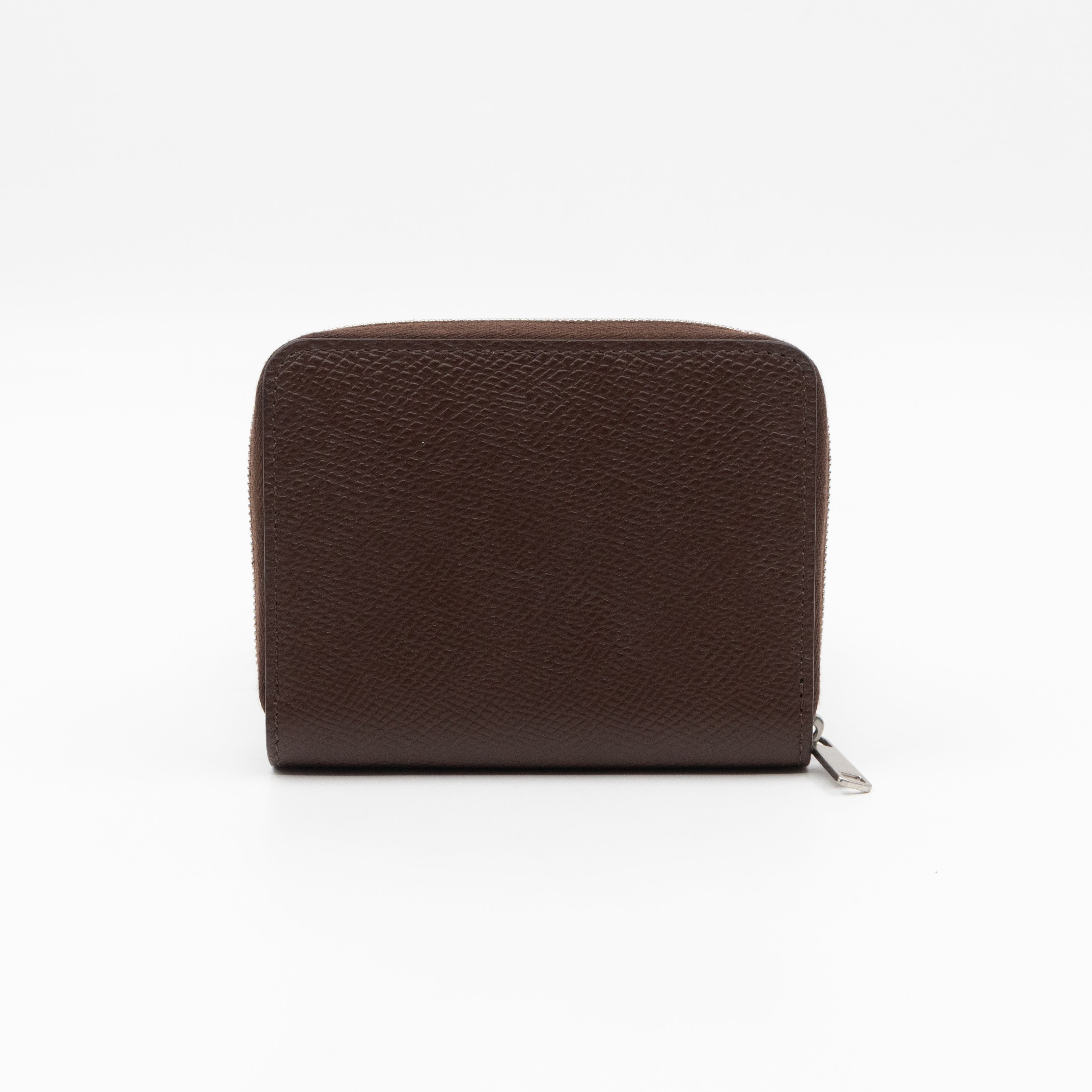 Zip Around Coin Purse Brown Calfskin Leather