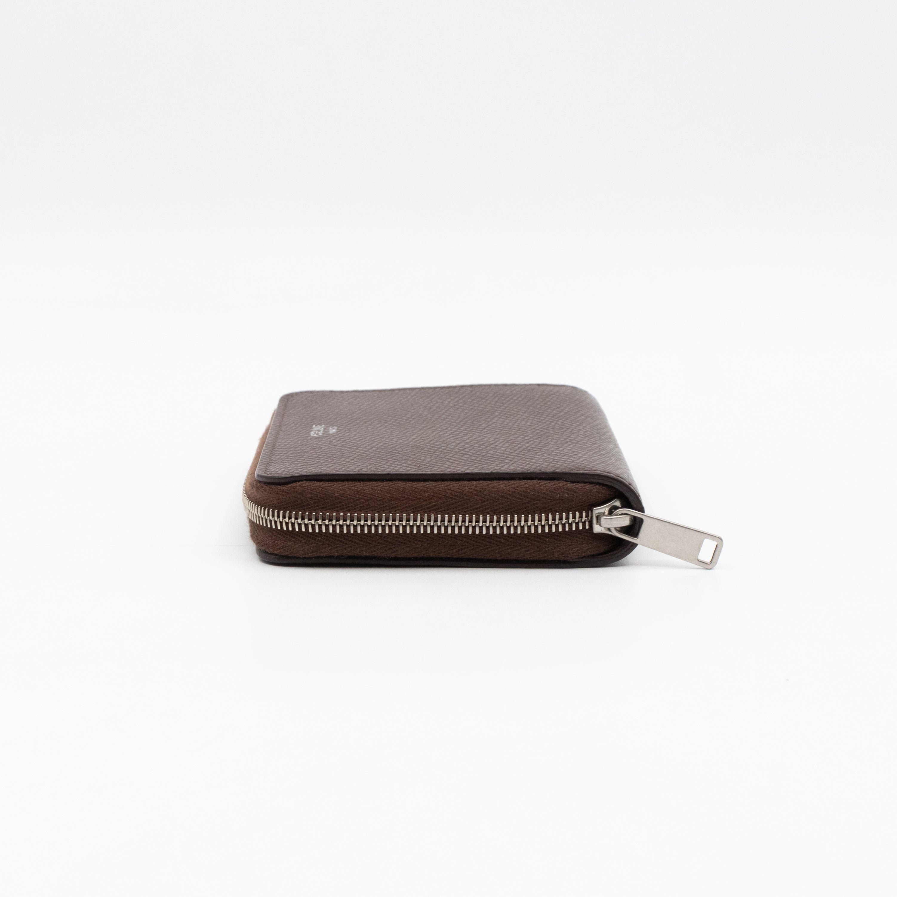 Zip Around Coin Purse Brown Calfskin Leather