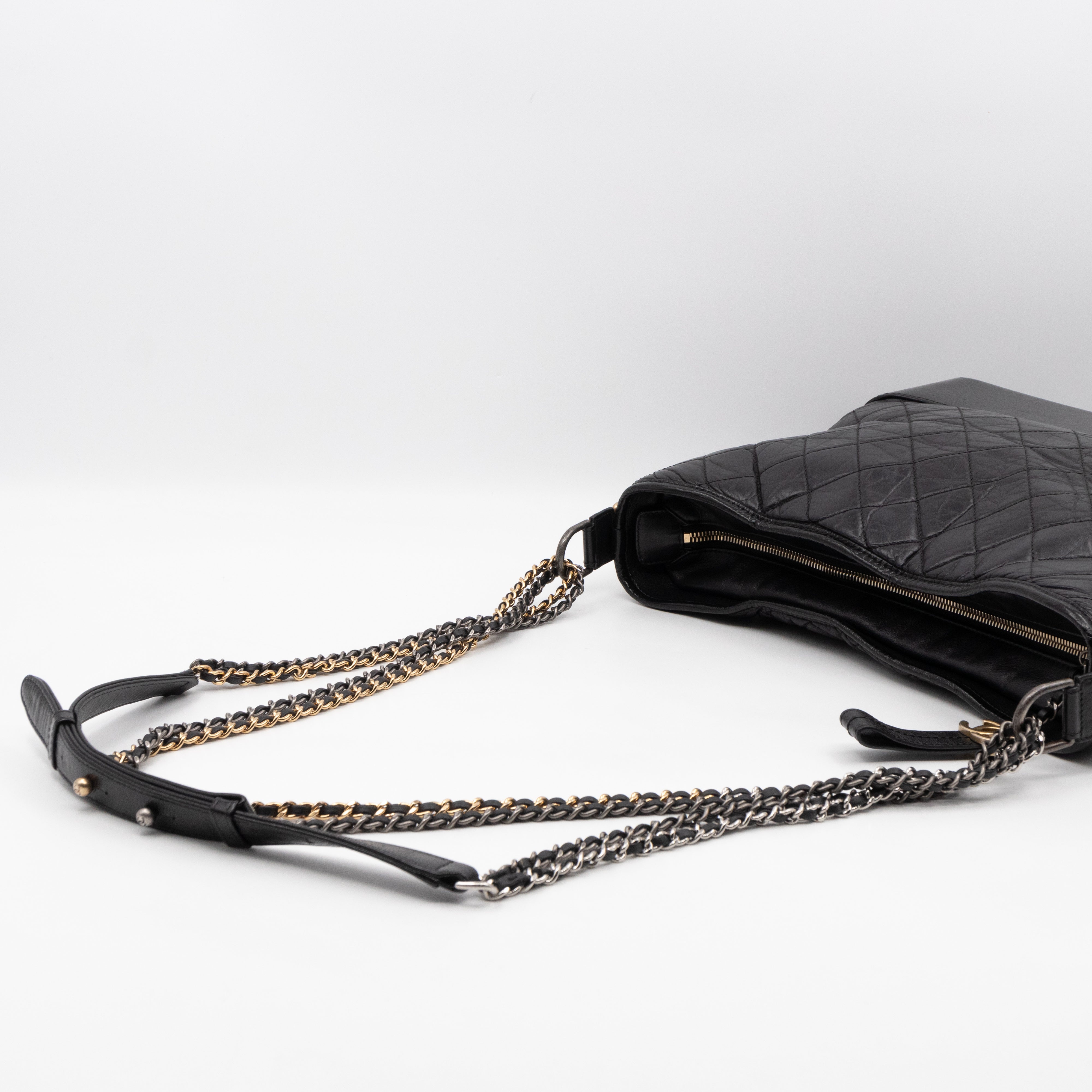 Gabrielle Hobo Maxi Black Calfskin Leather