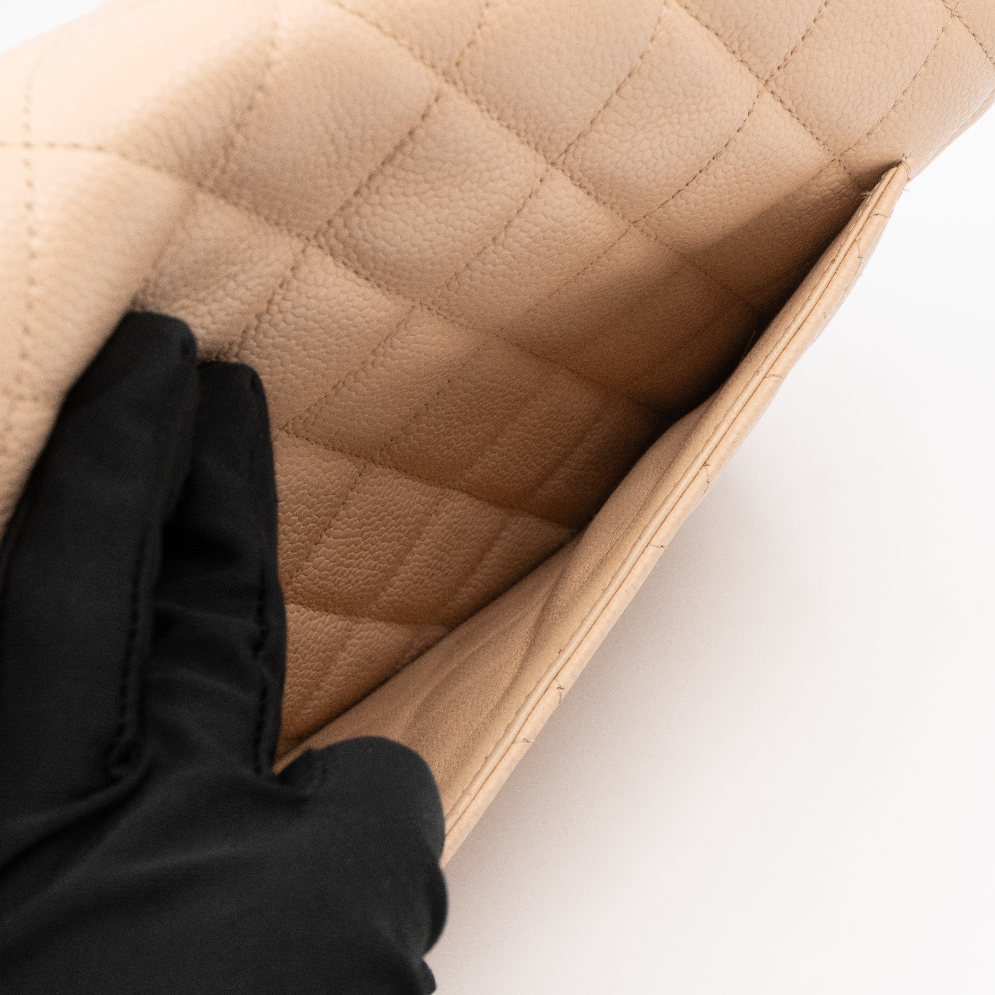 Classic Single Flap Jumbo Beige Caviarskin Leather Gold