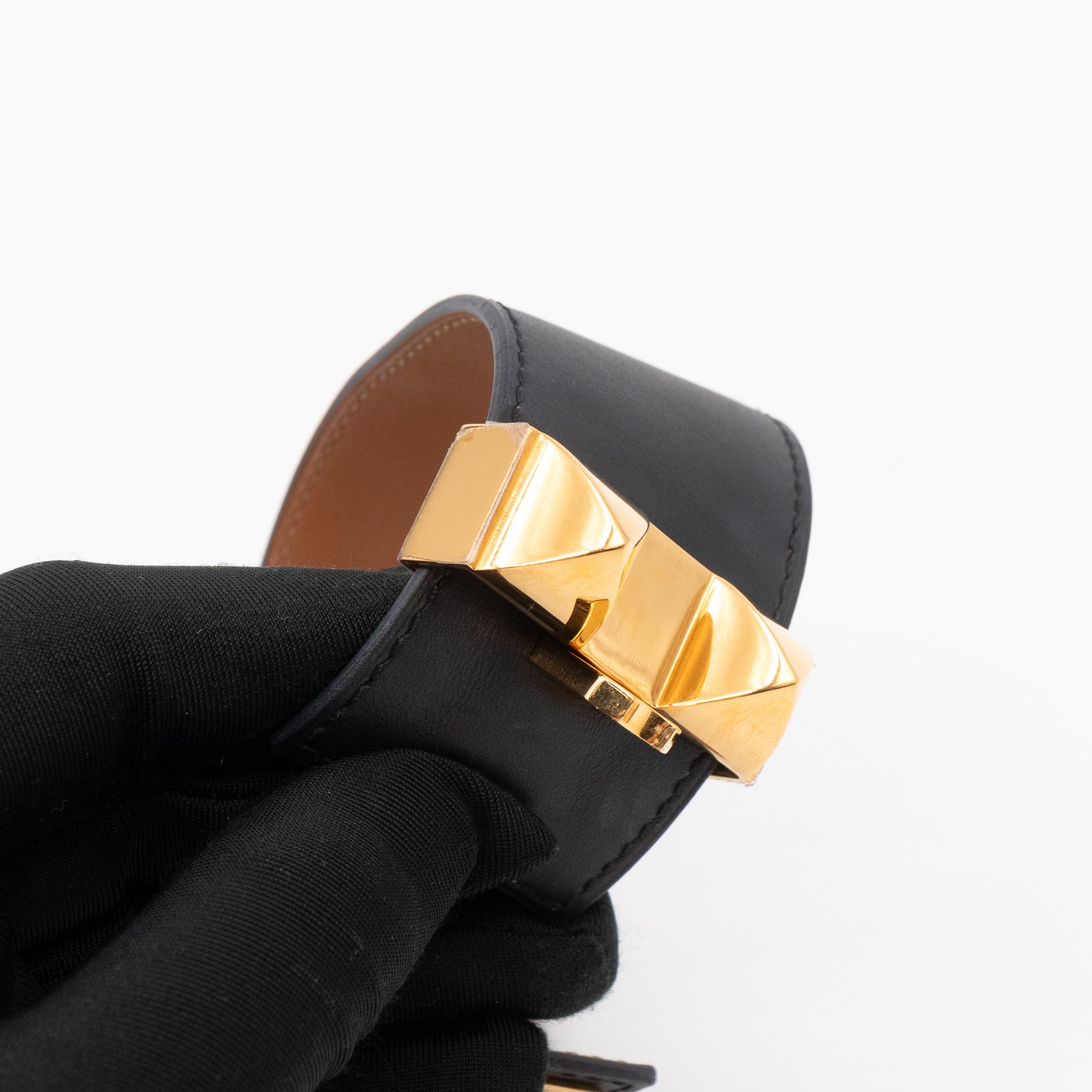 Collier de Chien Bracelet Gold & Black Leather