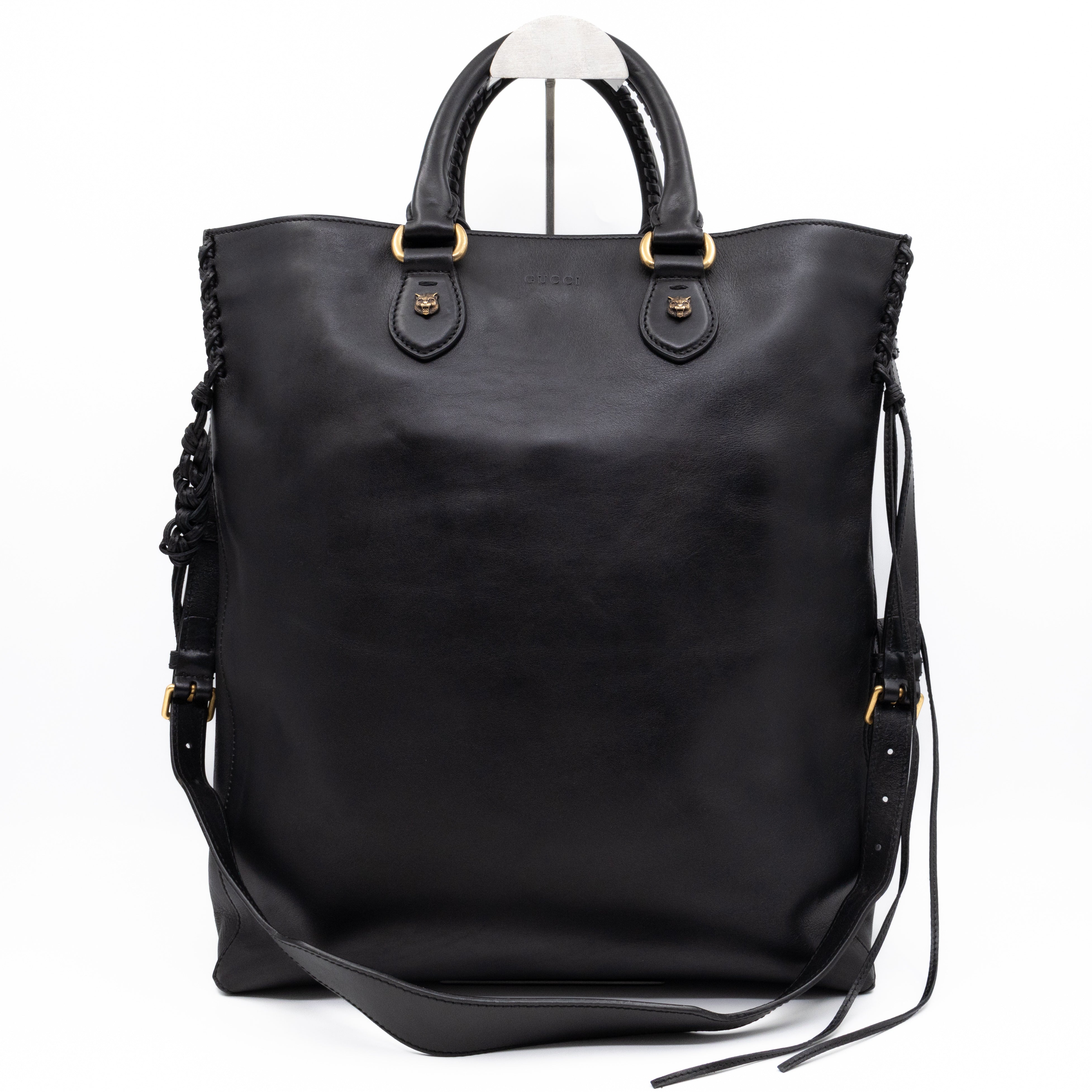 Braided Detail Feline Shopper Bag Black Leather