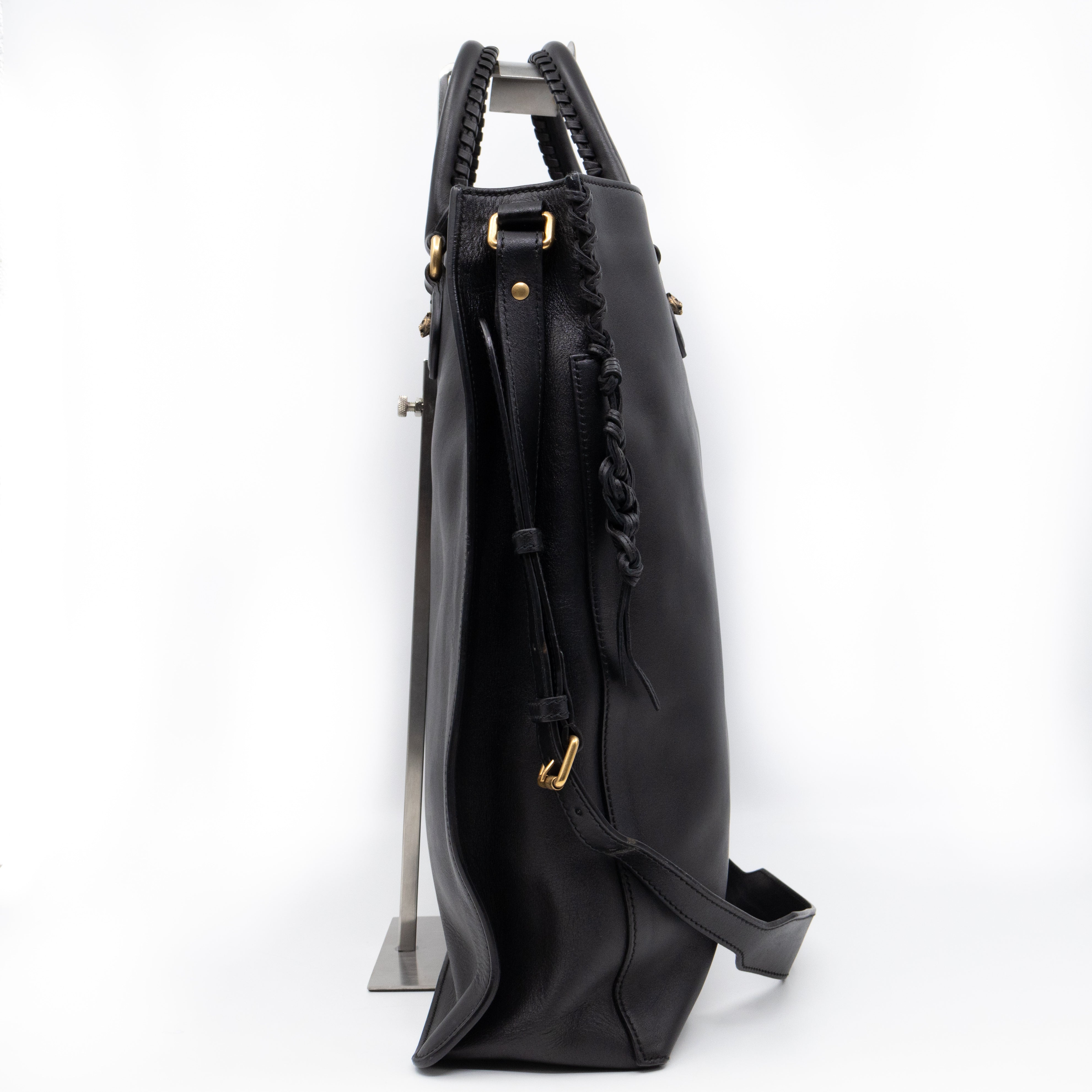 Braided Detail Feline Shopper Bag Black Leather
