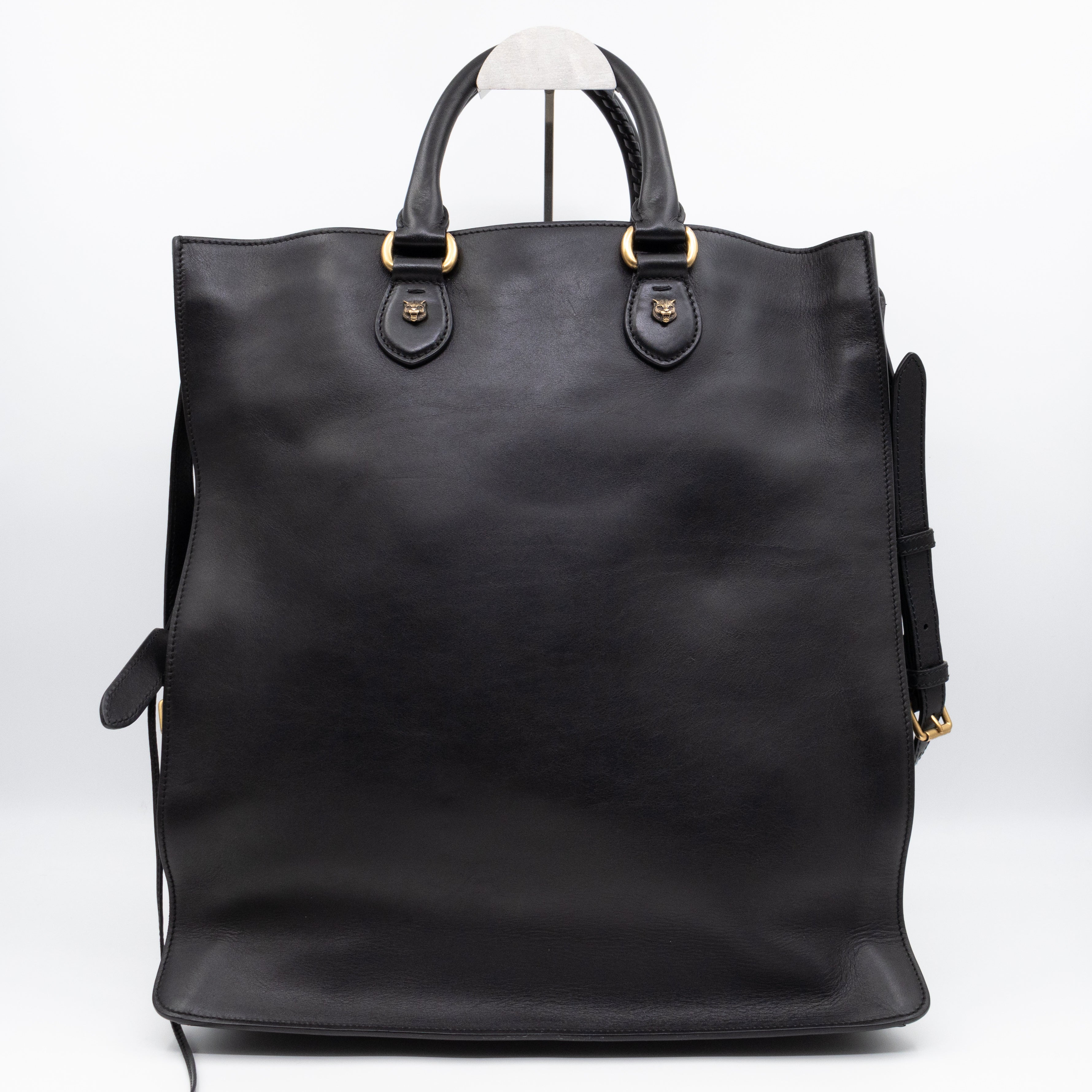 Braided Detail Feline Shopper Bag Black Leather