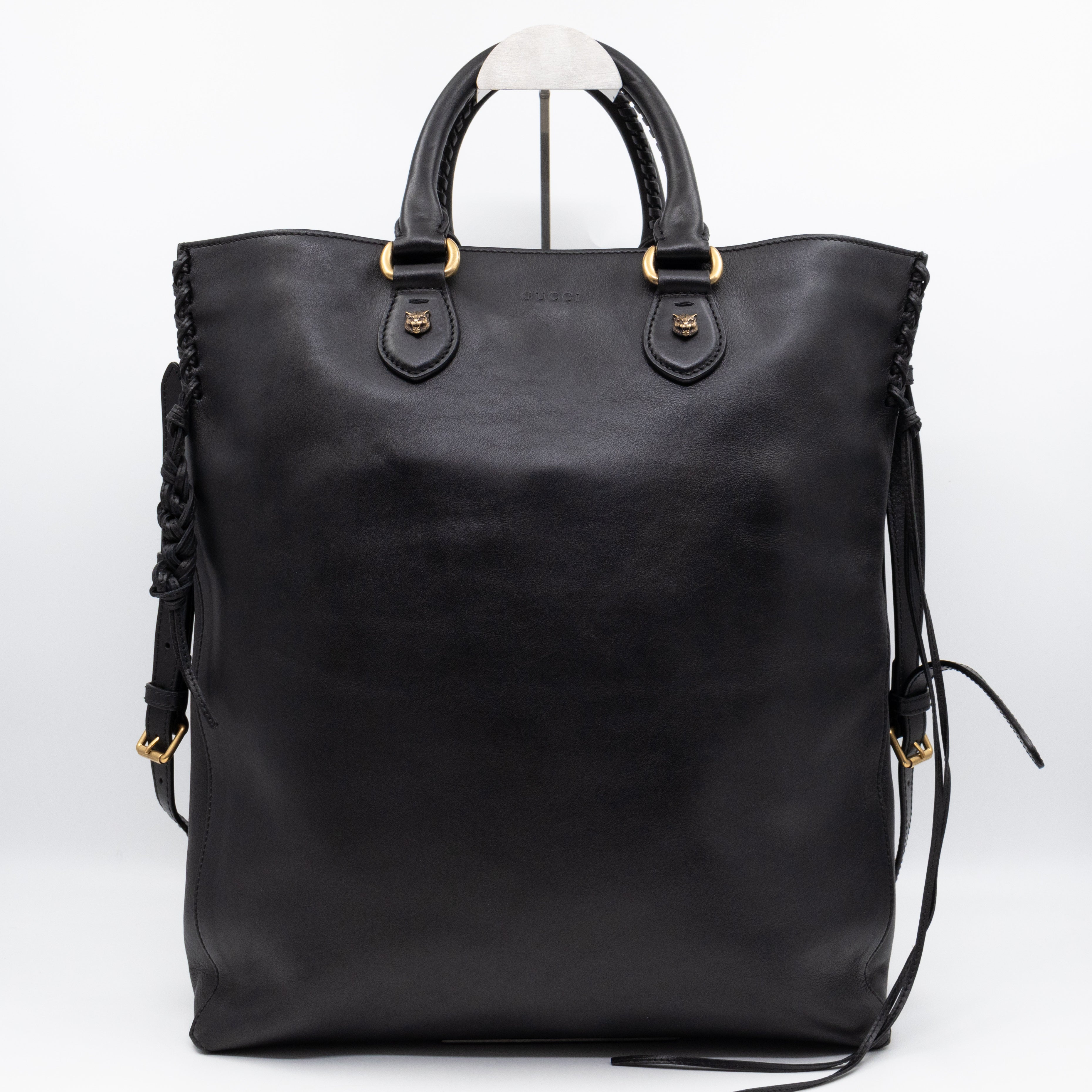 Braided Detail Feline Shopper Bag Black Leather