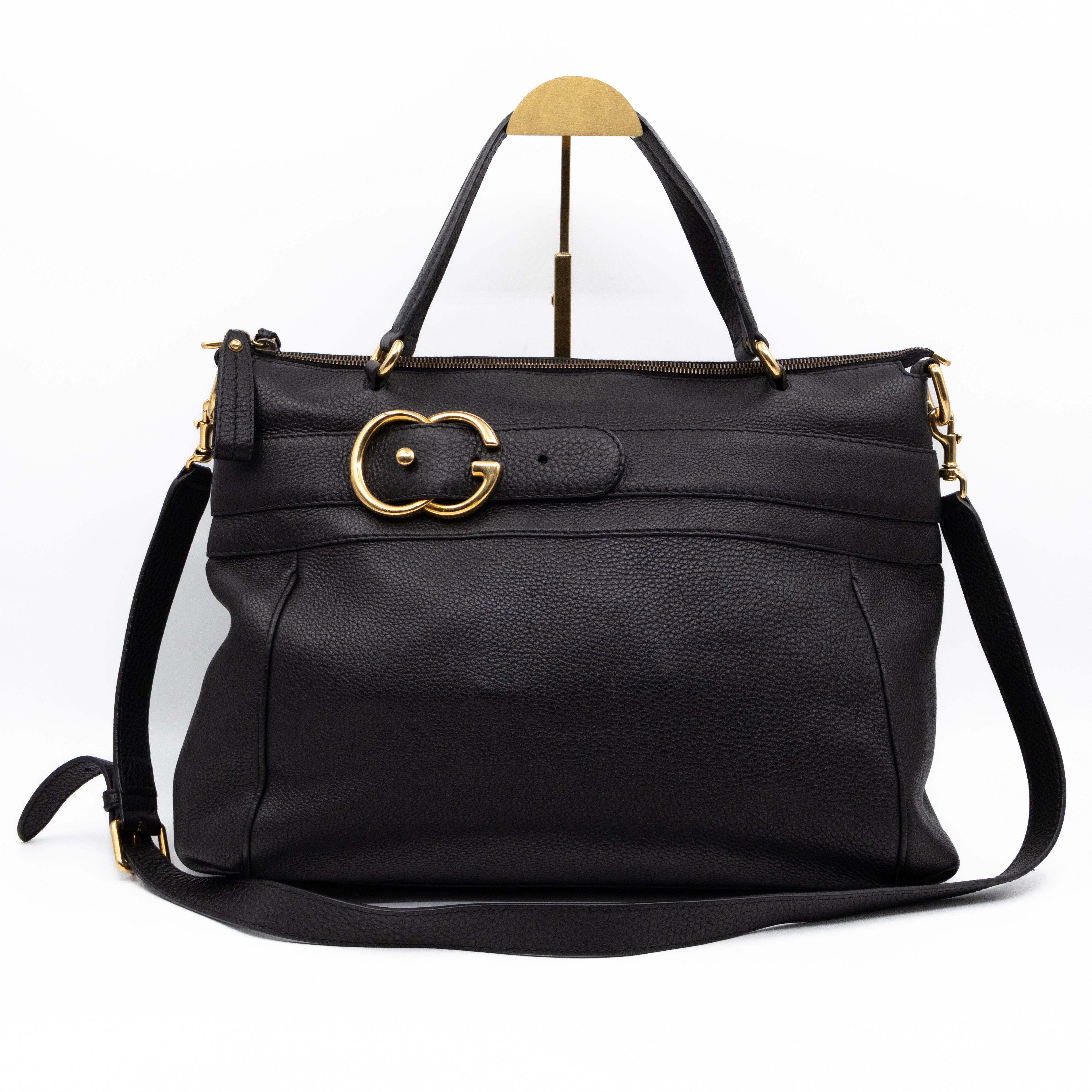 Ride Top Handle Tote Bag Black Pebbled Calfskin Leather