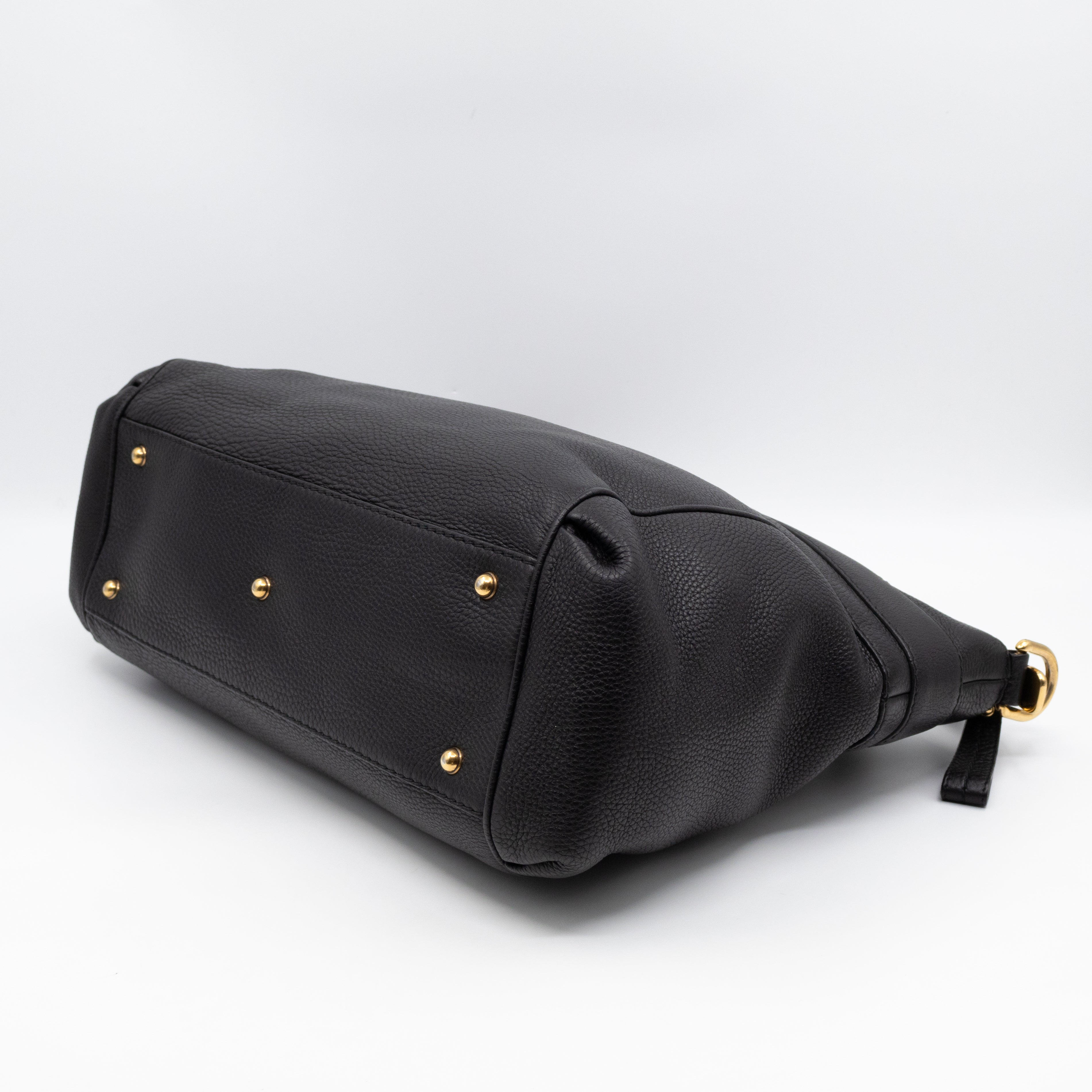 Ride Top Handle Tote Bag Black Pebbled Calfskin Leather