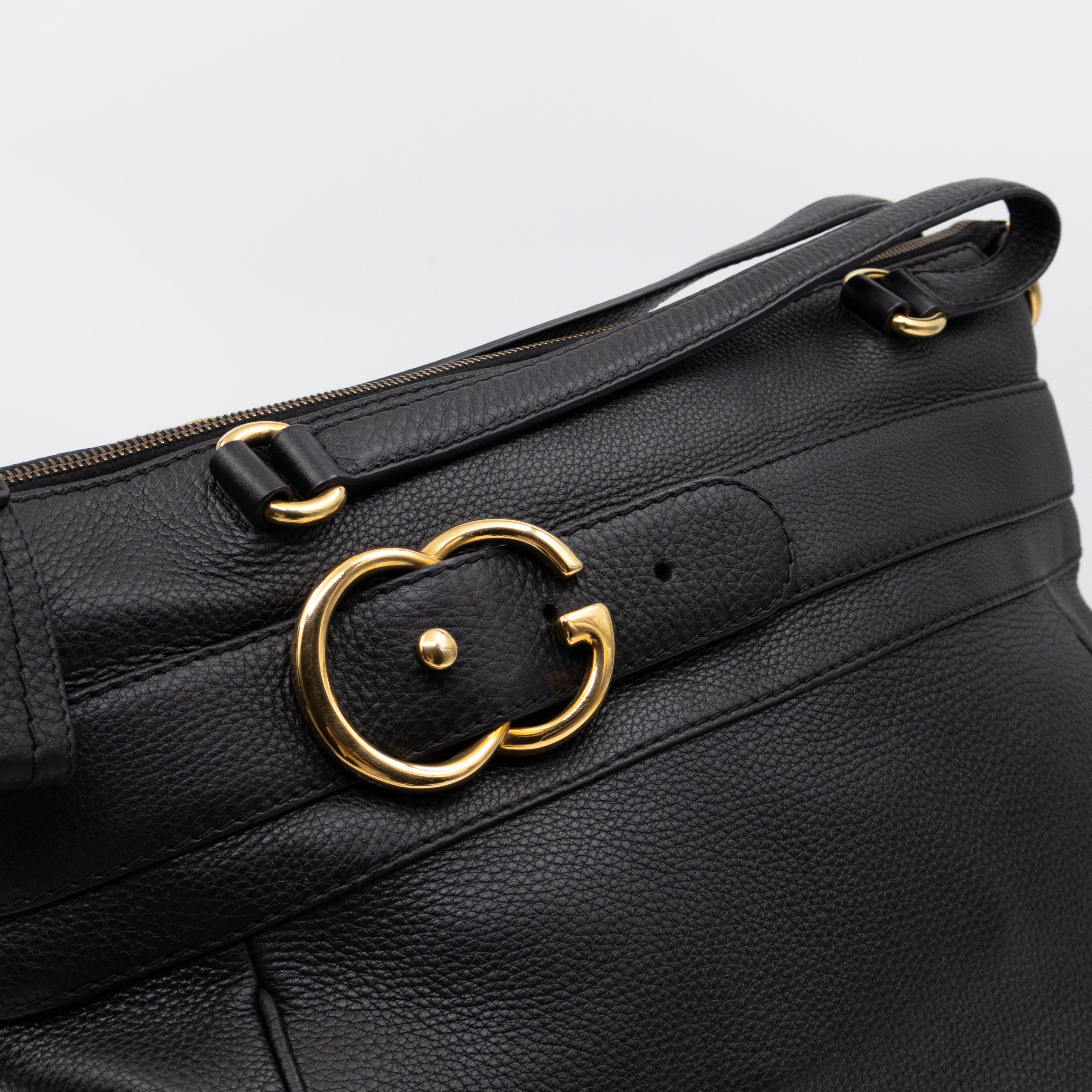 Ride Top Handle Tote Bag Black Pebbled Calfskin Leather