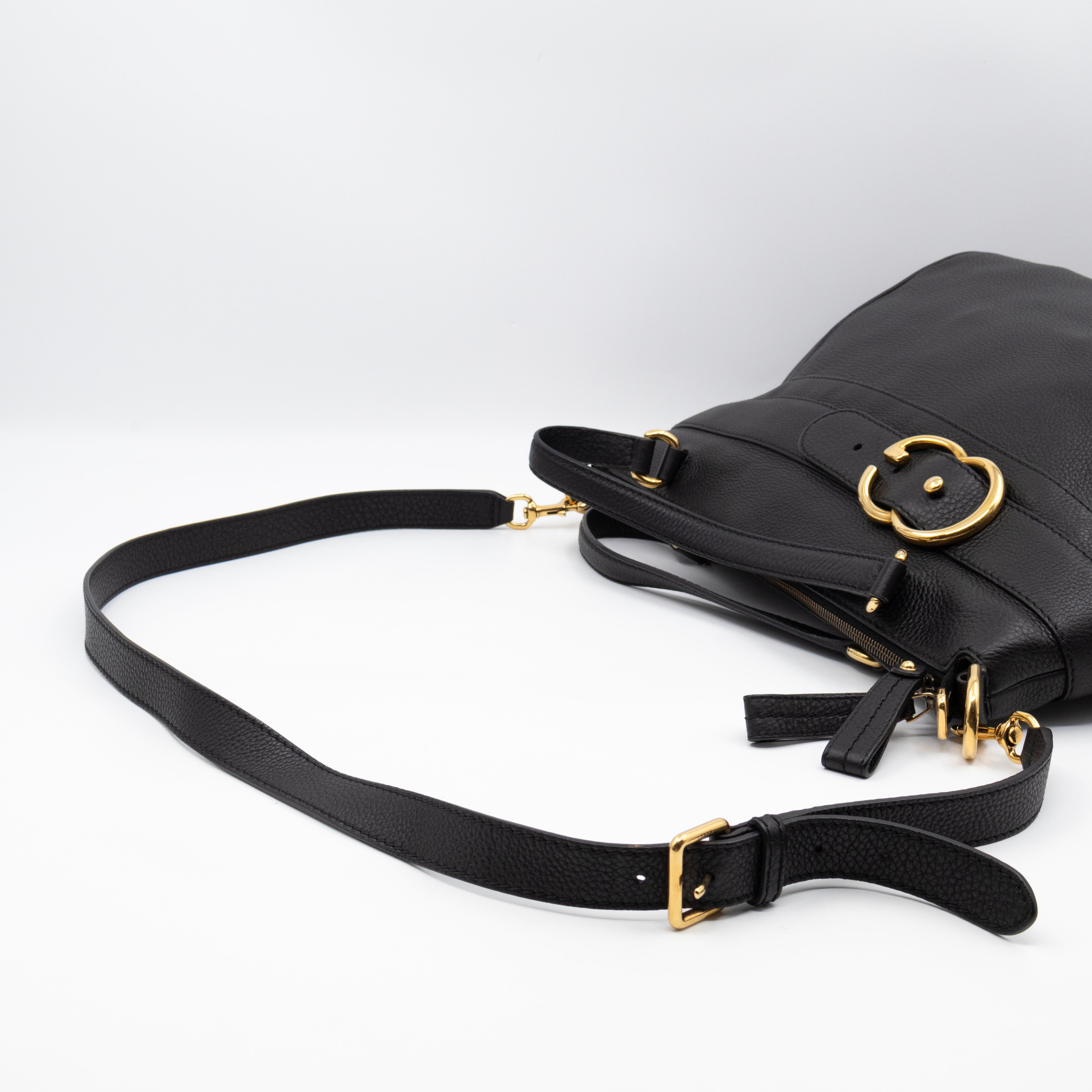 Ride Top Handle Tote Bag Black Pebbled Calfskin Leather