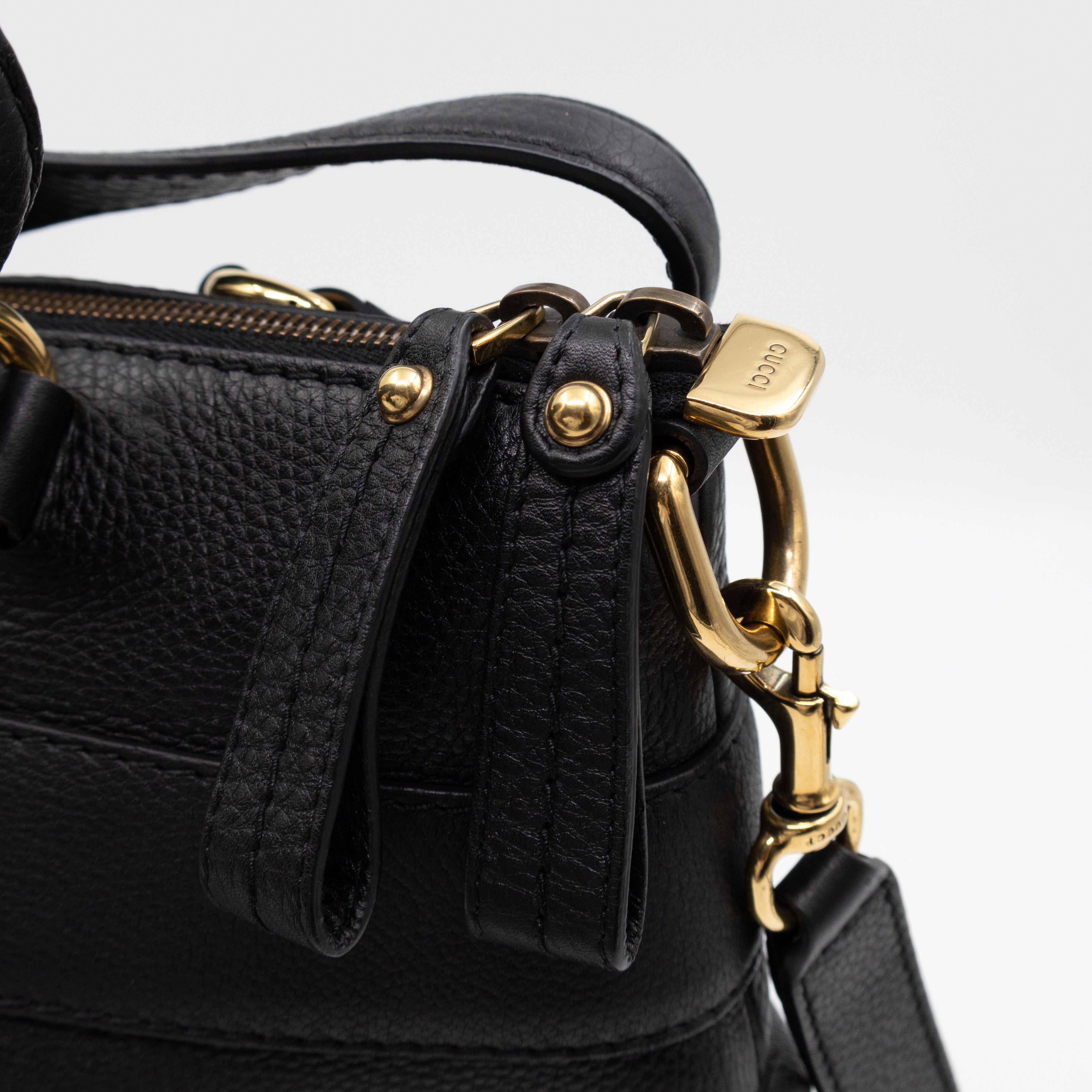 Ride Top Handle Tote Bag Black Pebbled Calfskin Leather