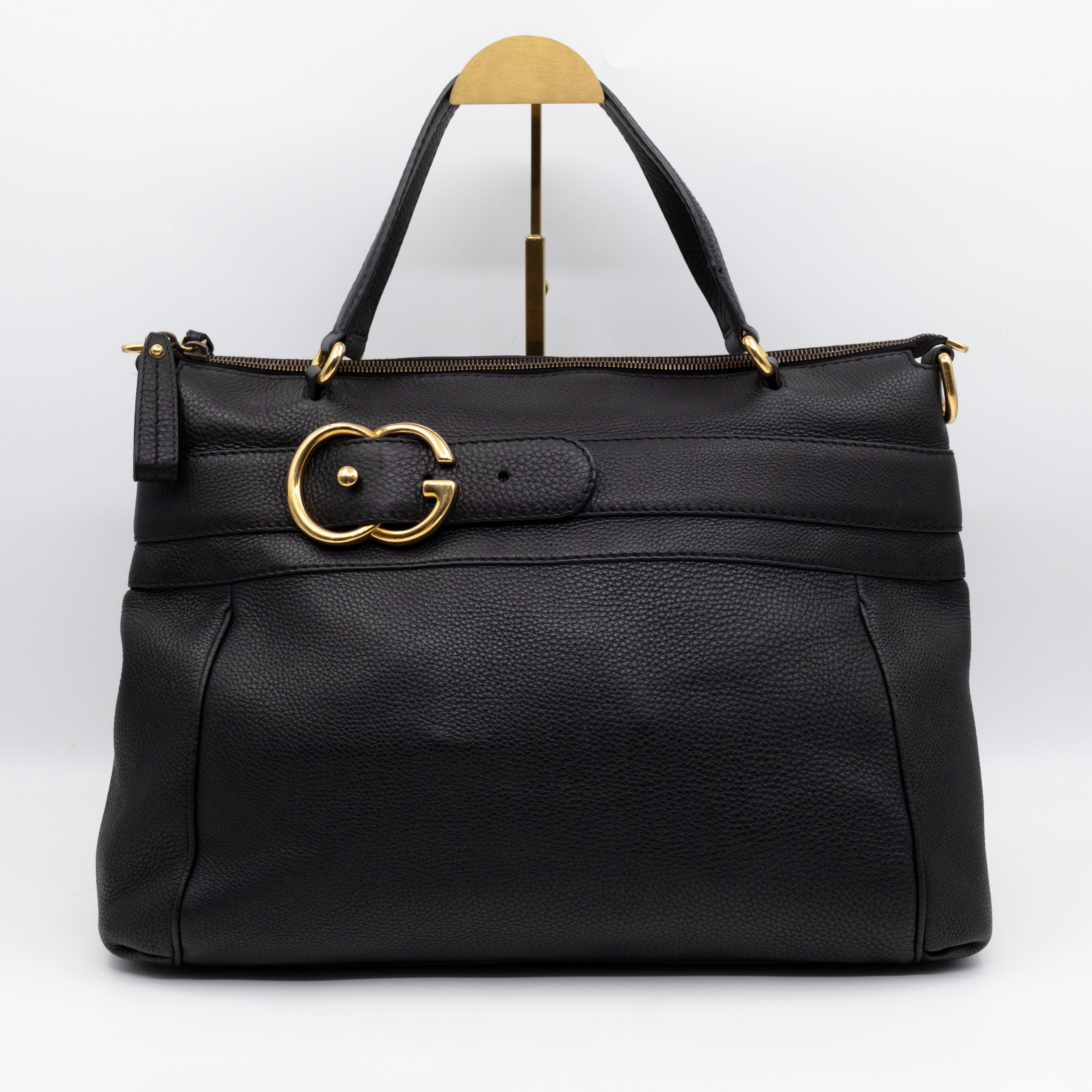 Ride Top Handle Tote Bag Black Pebbled Calfskin Leather