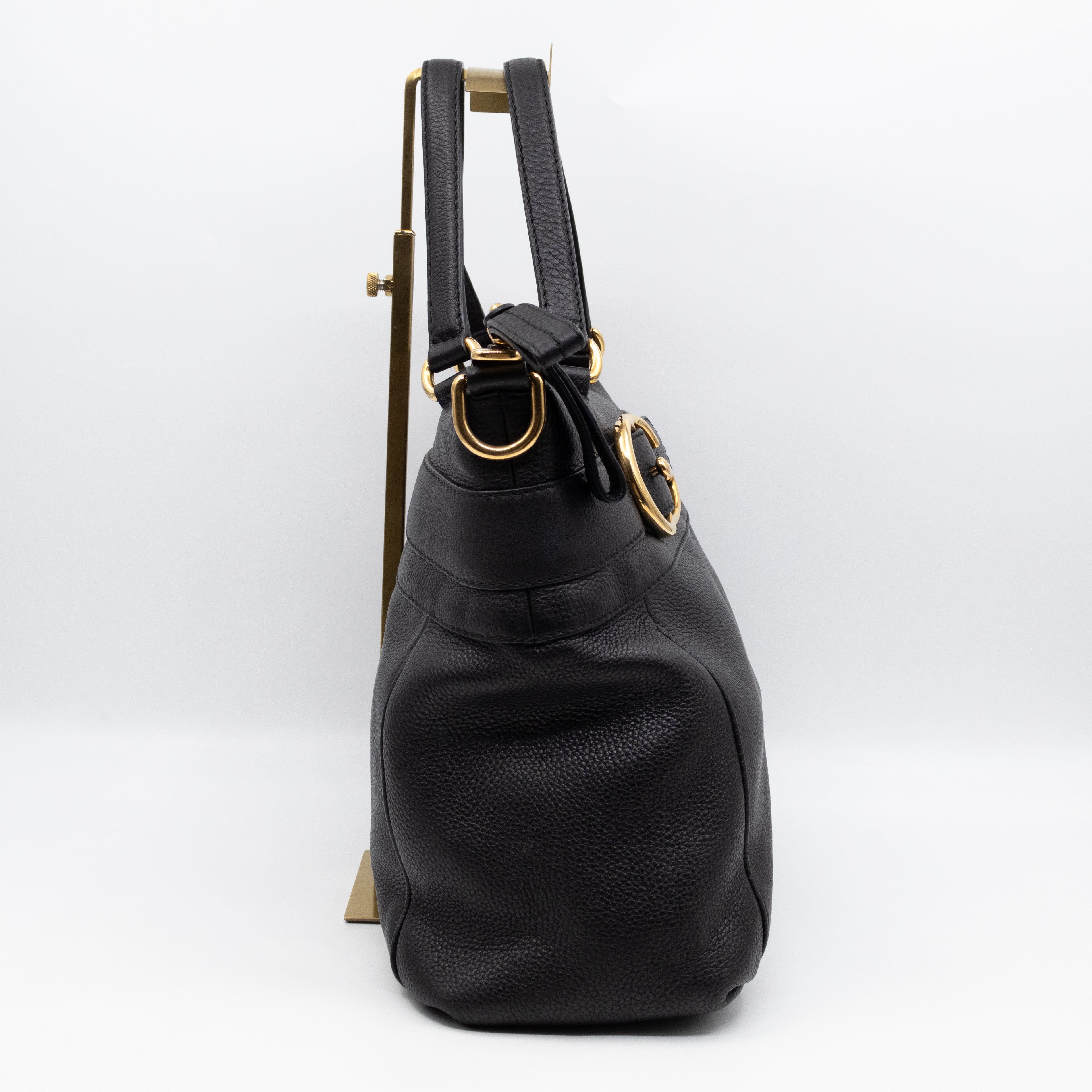 Ride Top Handle Tote Bag Black Pebbled Calfskin Leather