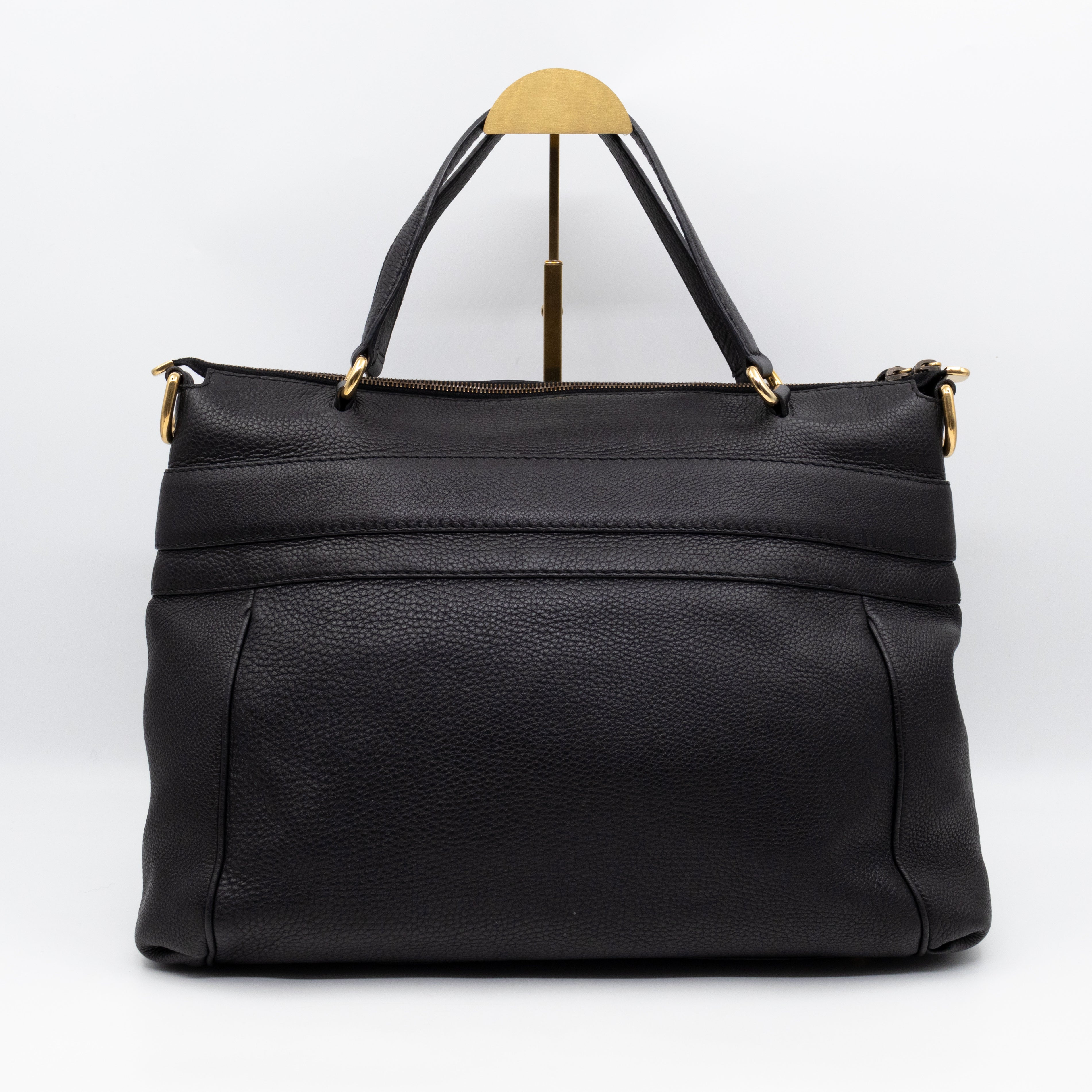 Ride Top Handle Tote Bag Black Pebbled Calfskin Leather