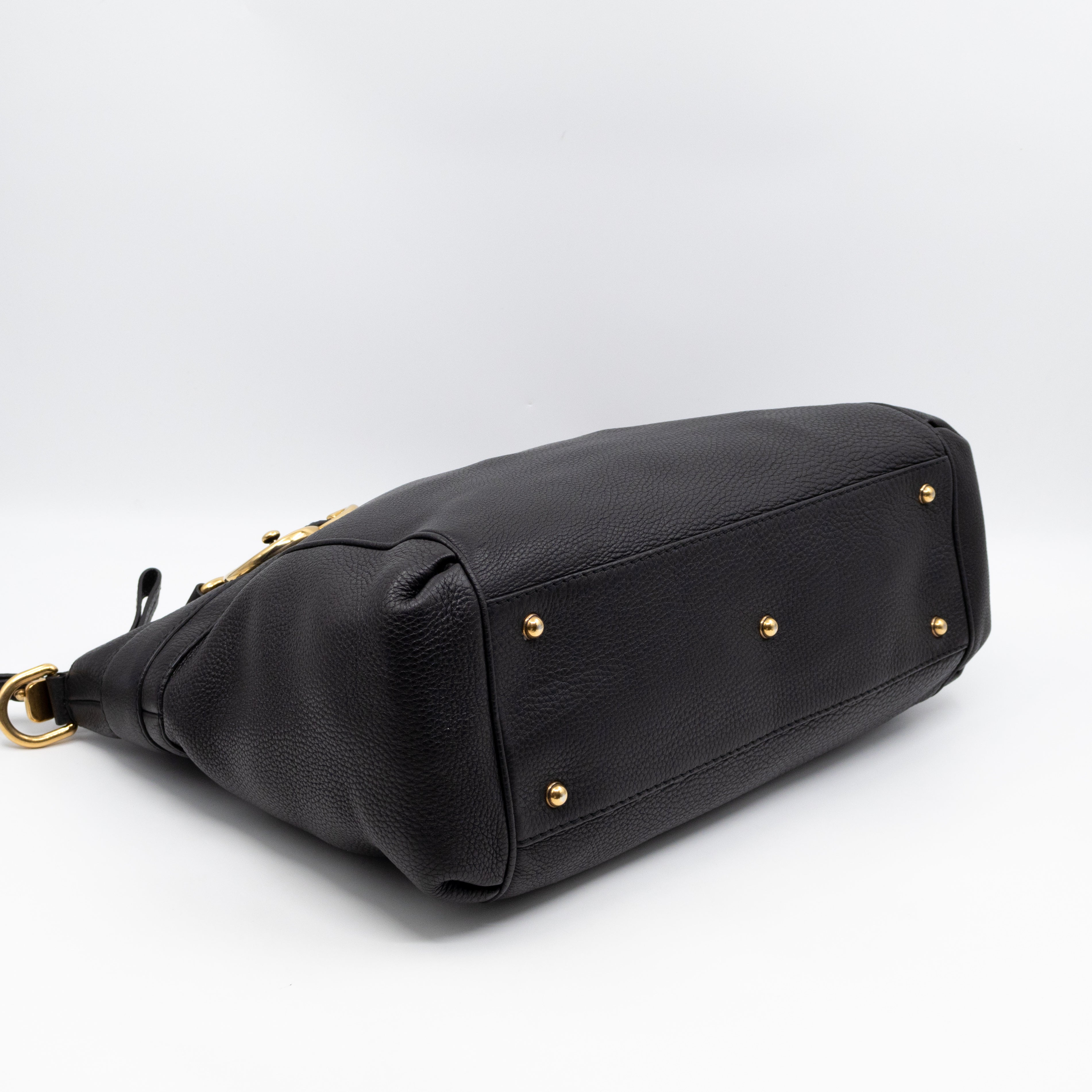 Ride Top Handle Tote Bag Black Pebbled Calfskin Leather