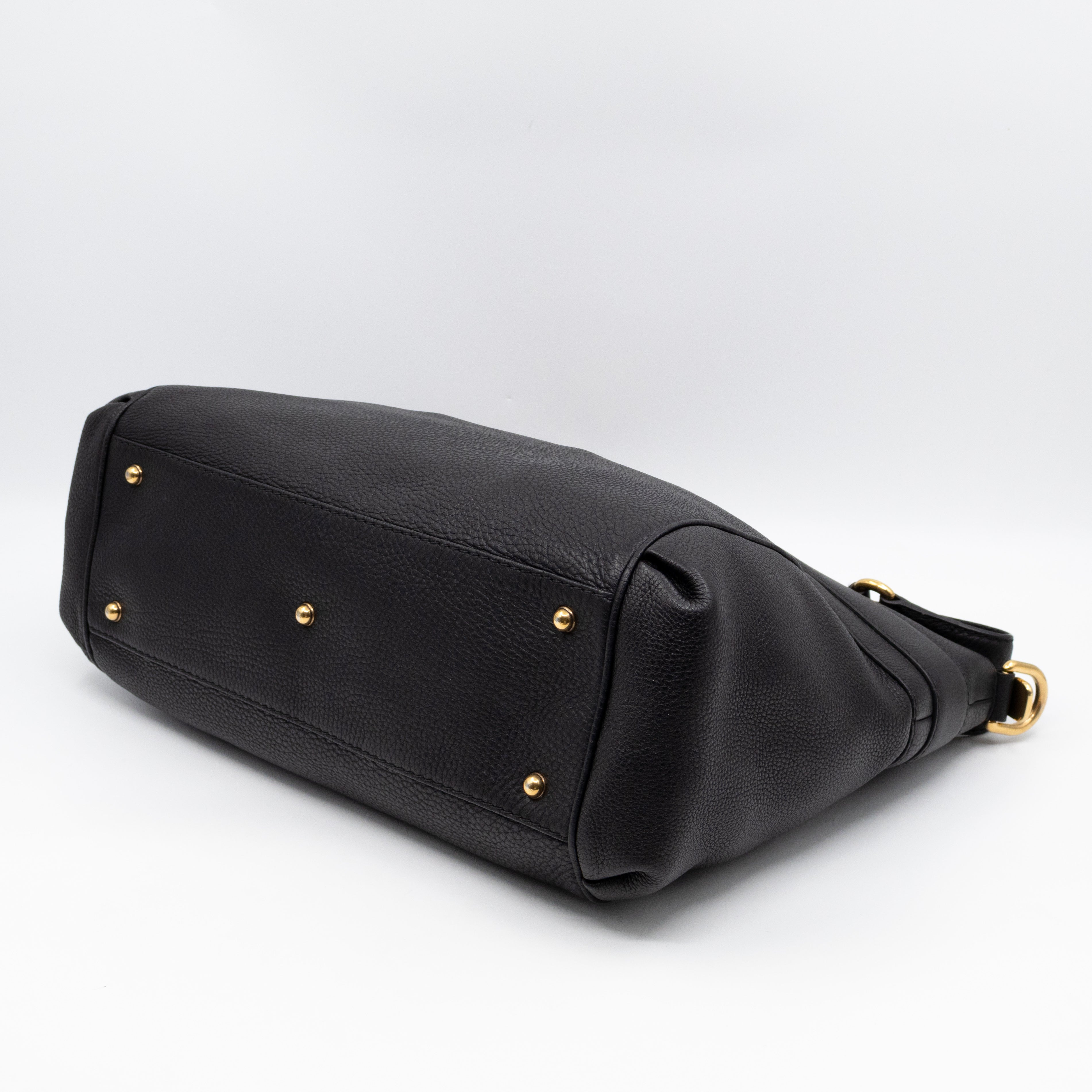 Ride Top Handle Tote Bag Black Pebbled Calfskin Leather