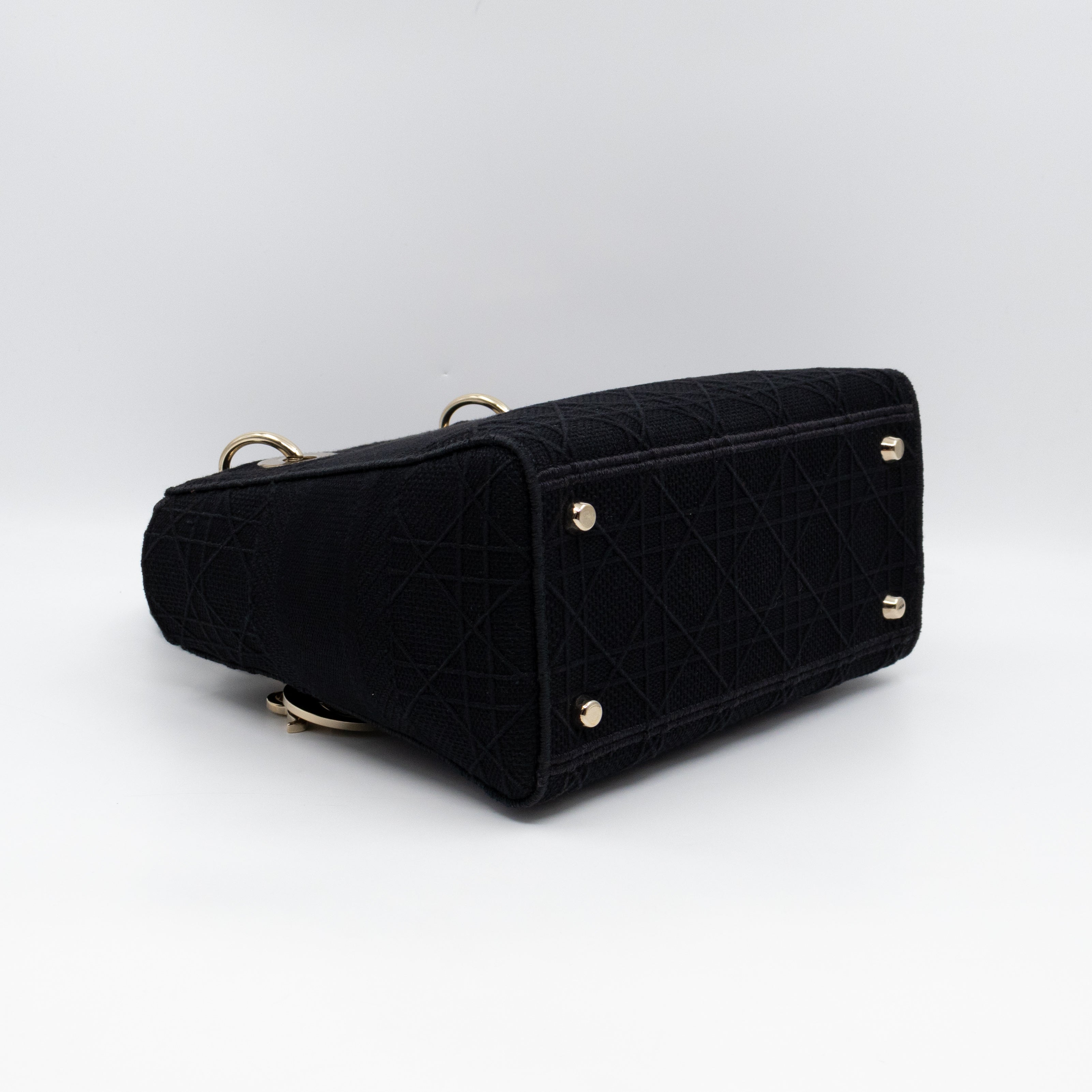 Lady D-Lite Medium Black Canvas Embroidery Cannage