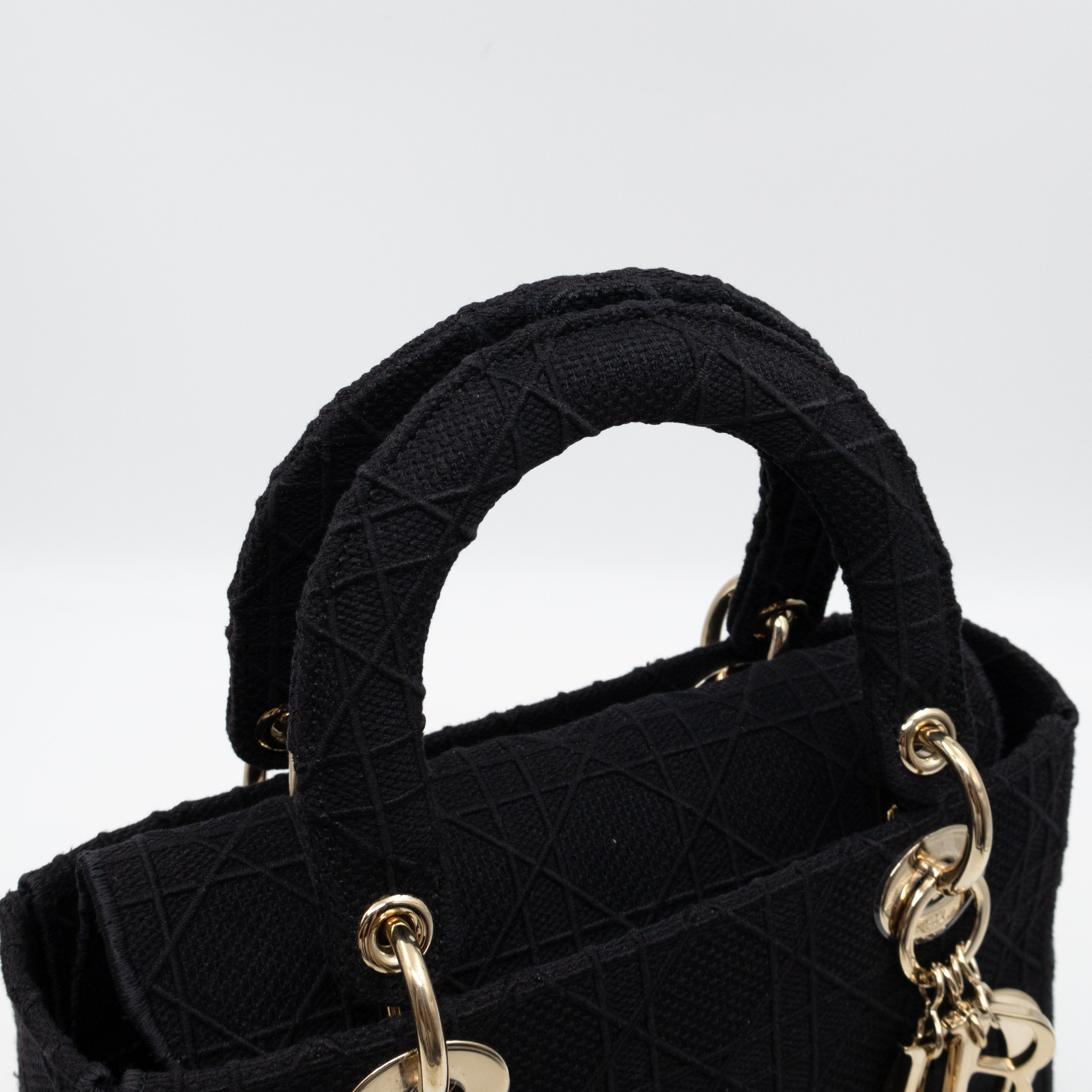 Lady D-Lite Medium Black Canvas Embroidery Cannage