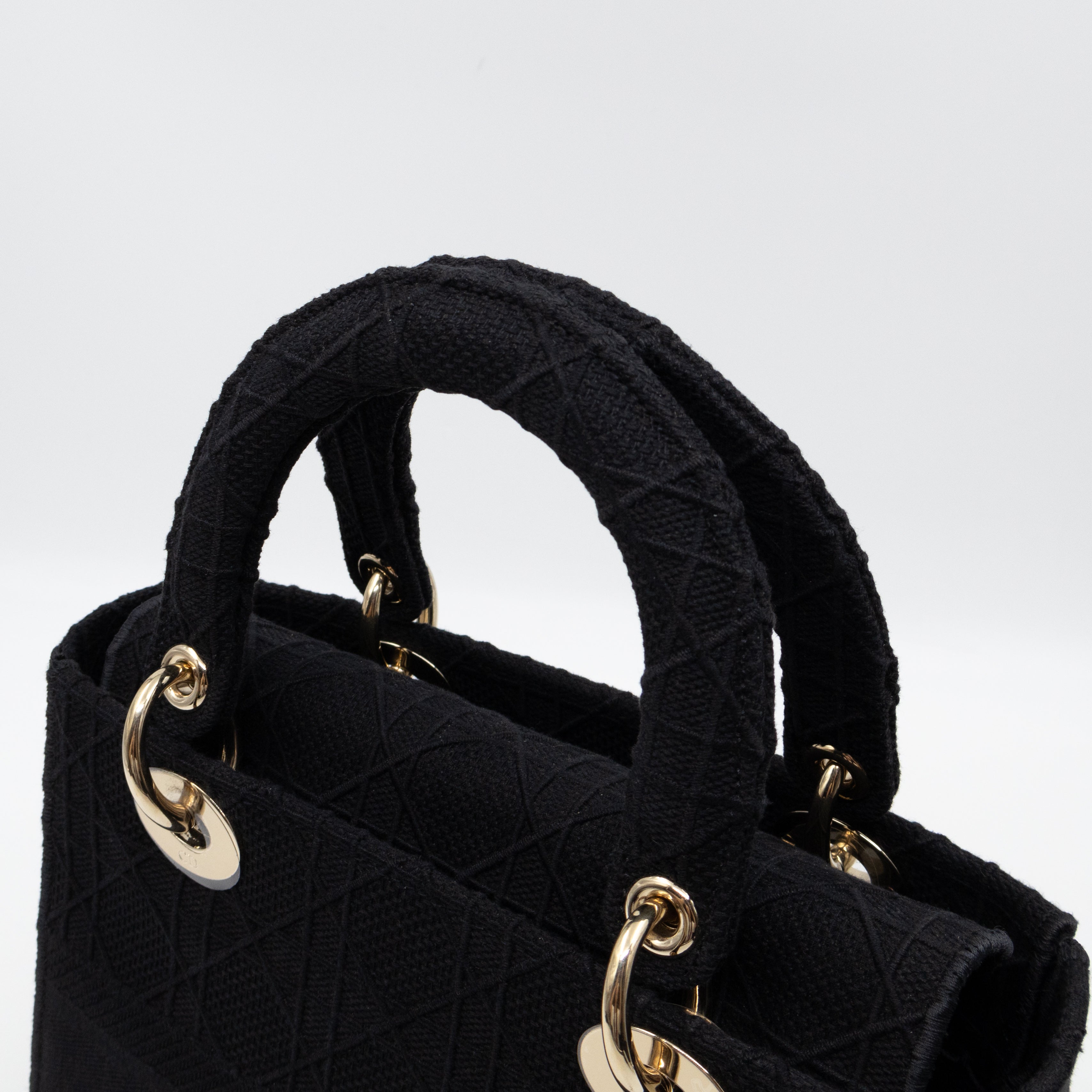 Lady D-Lite Medium Black Canvas Embroidery Cannage