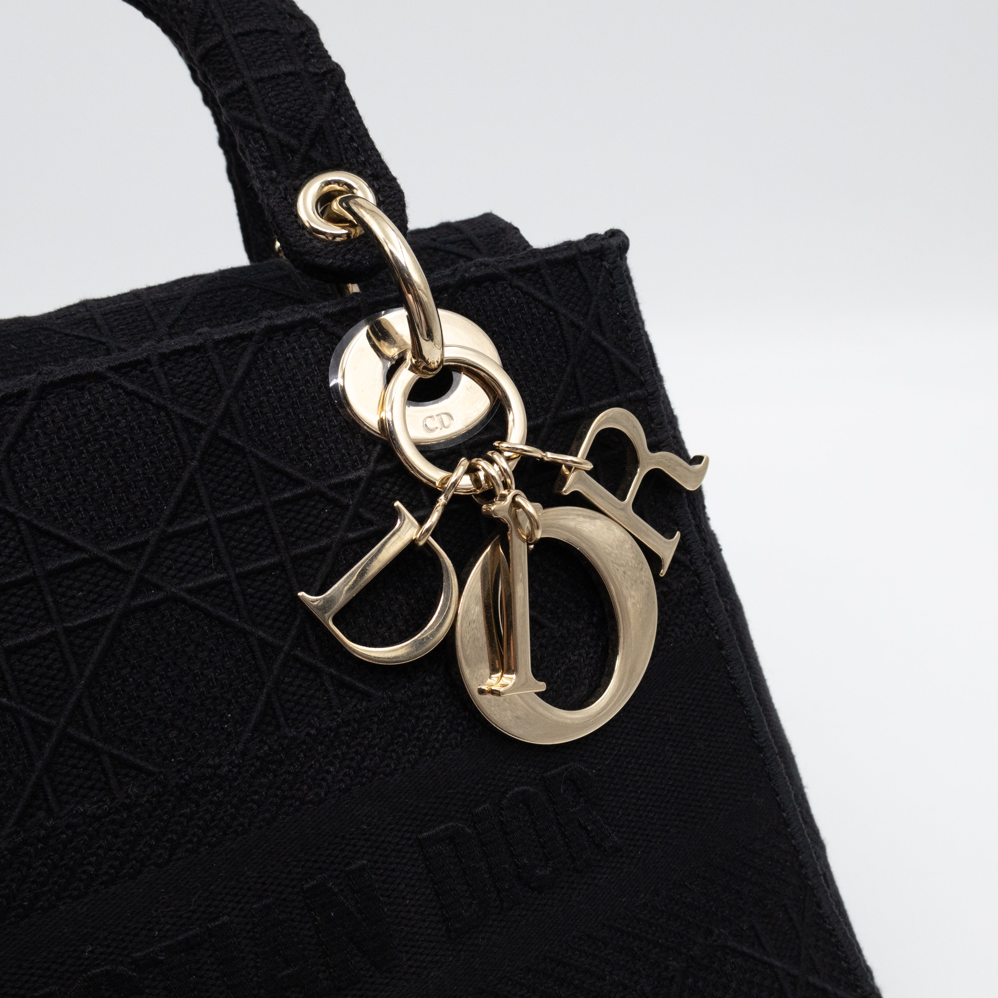 Lady D-Lite Medium Black Canvas Embroidery Cannage