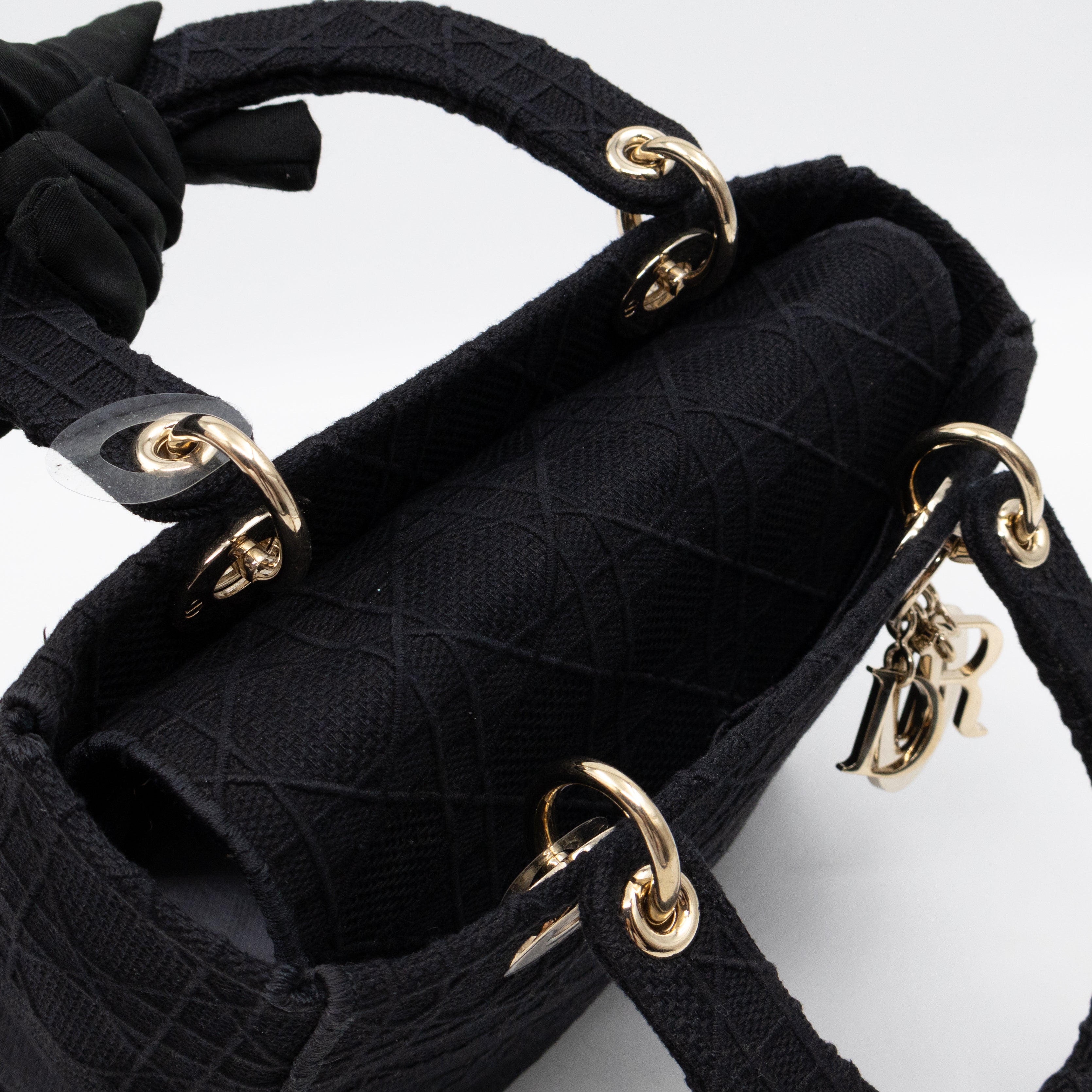 Lady D-Lite Medium Black Canvas Embroidery Cannage