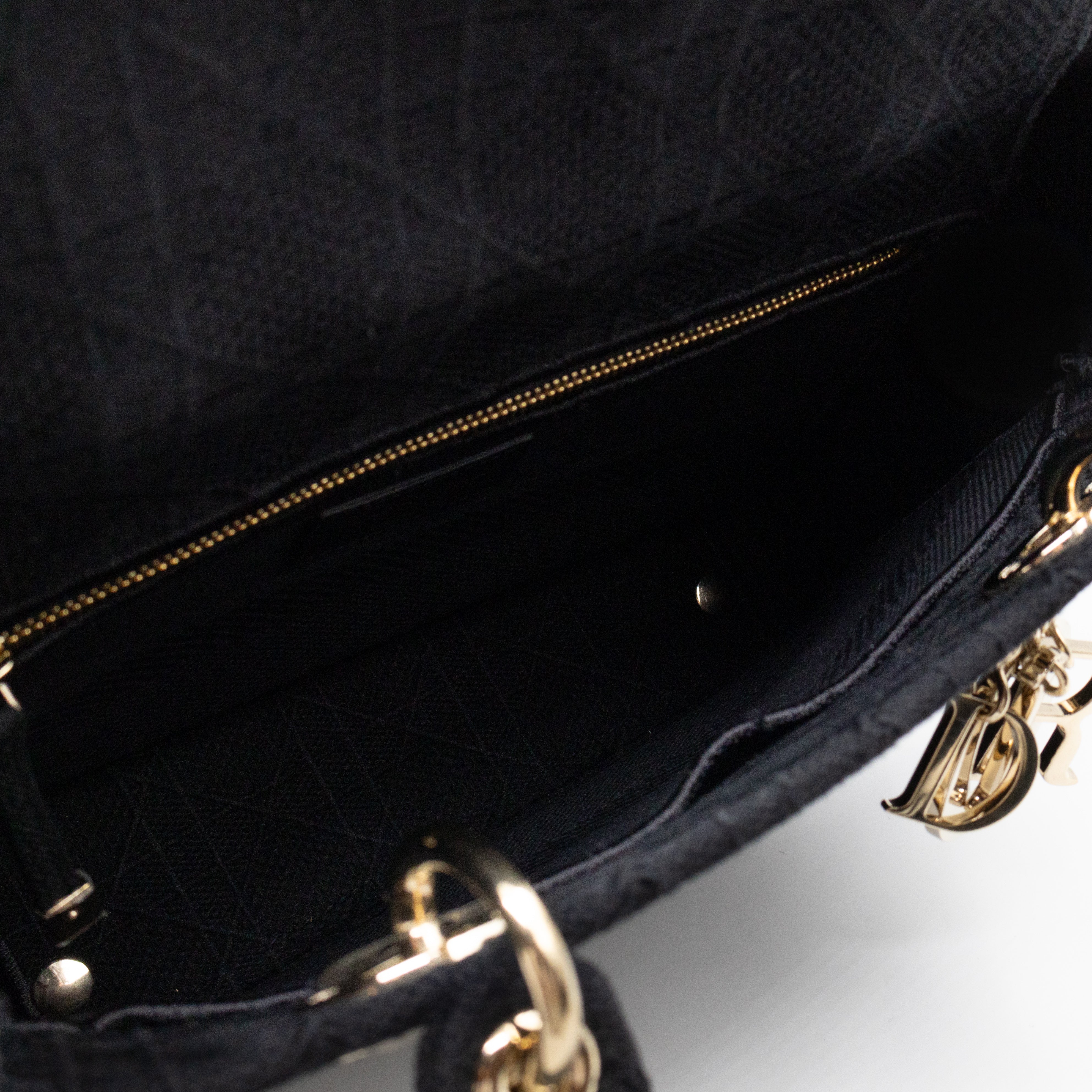 Lady D-Lite Medium Black Canvas Embroidery Cannage