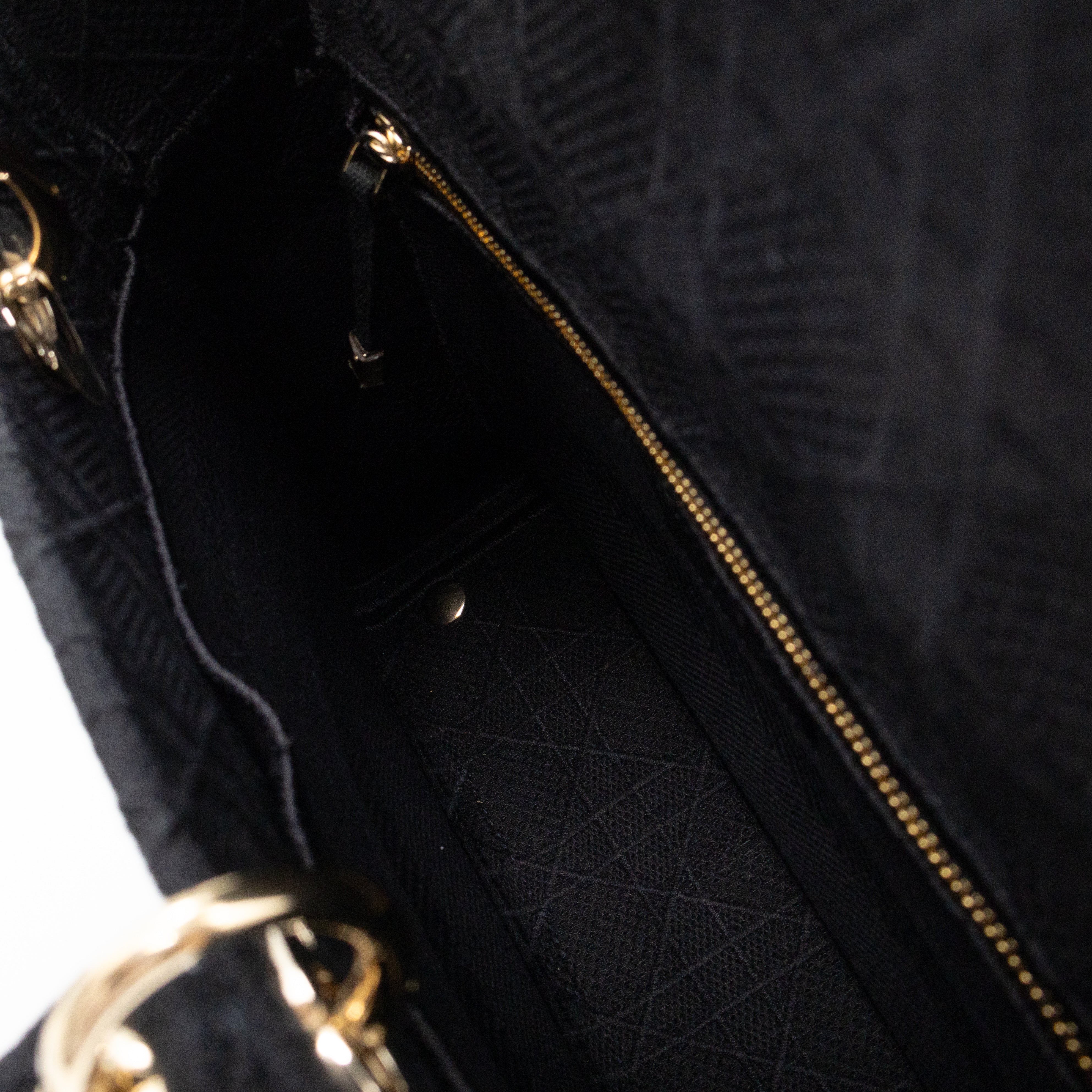 Lady D-Lite Medium Black Canvas Embroidery Cannage