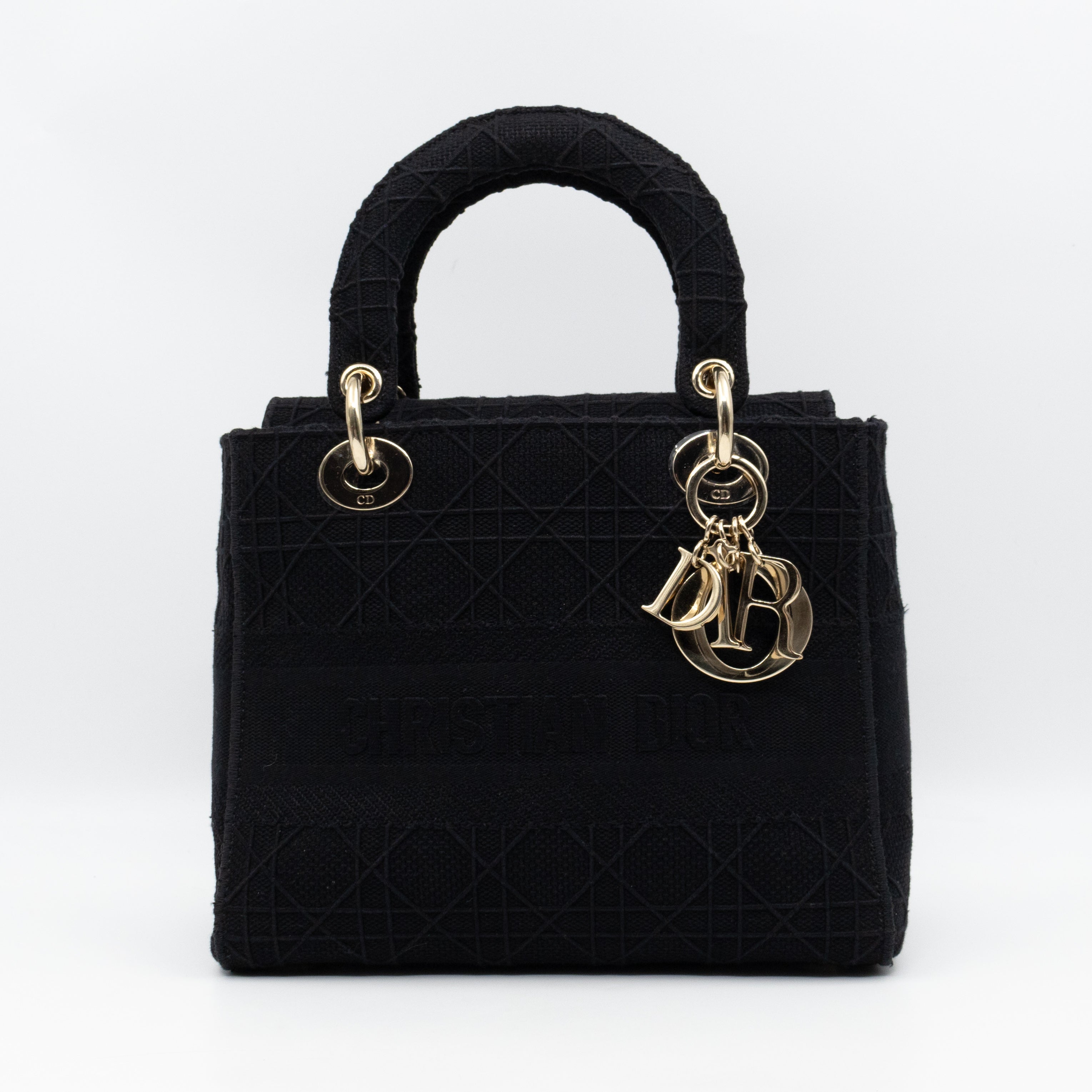 Lady D-Lite Medium Black Canvas Embroidery Cannage