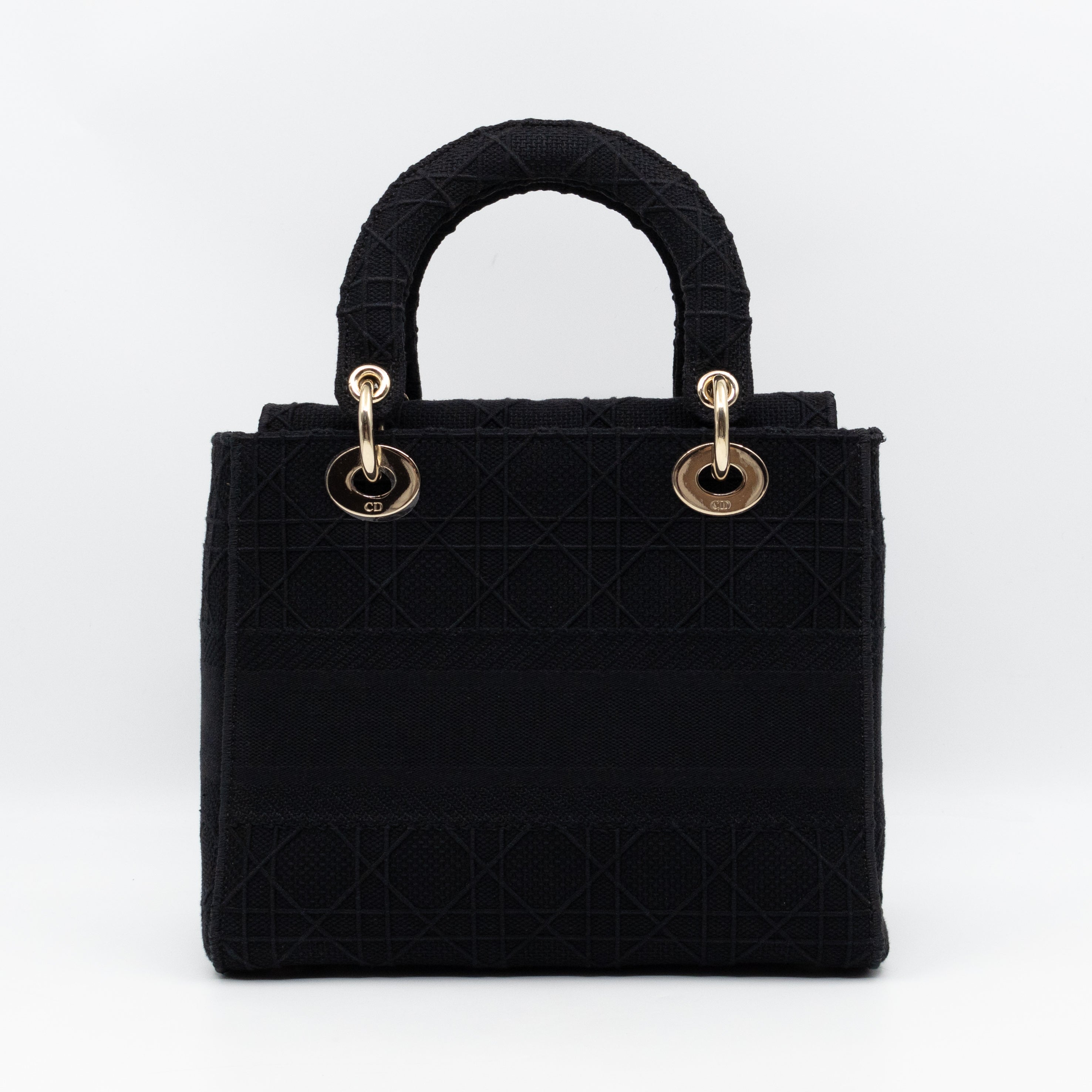 Lady D-Lite Medium Black Canvas Embroidery Cannage