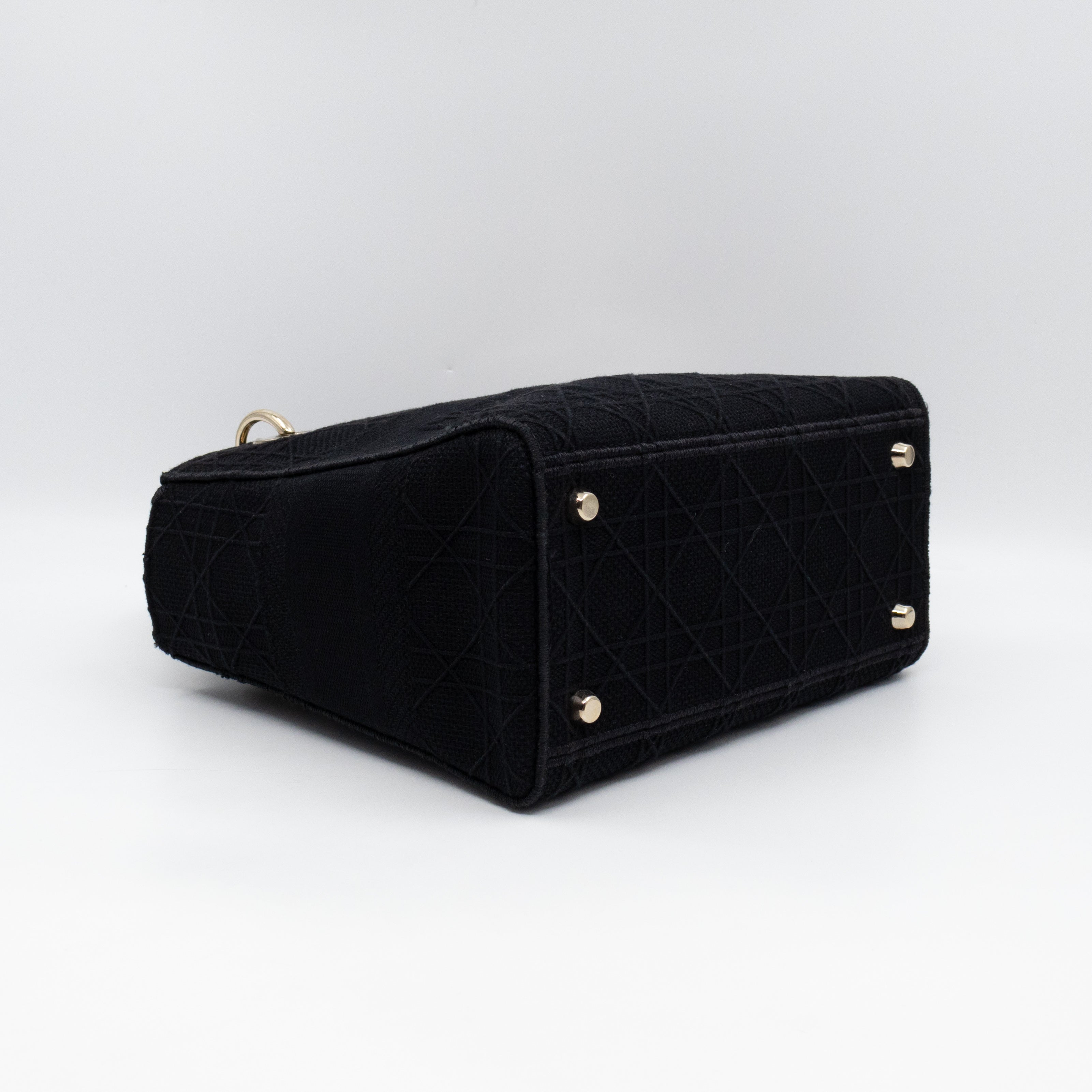 Lady D-Lite Medium Black Canvas Embroidery Cannage