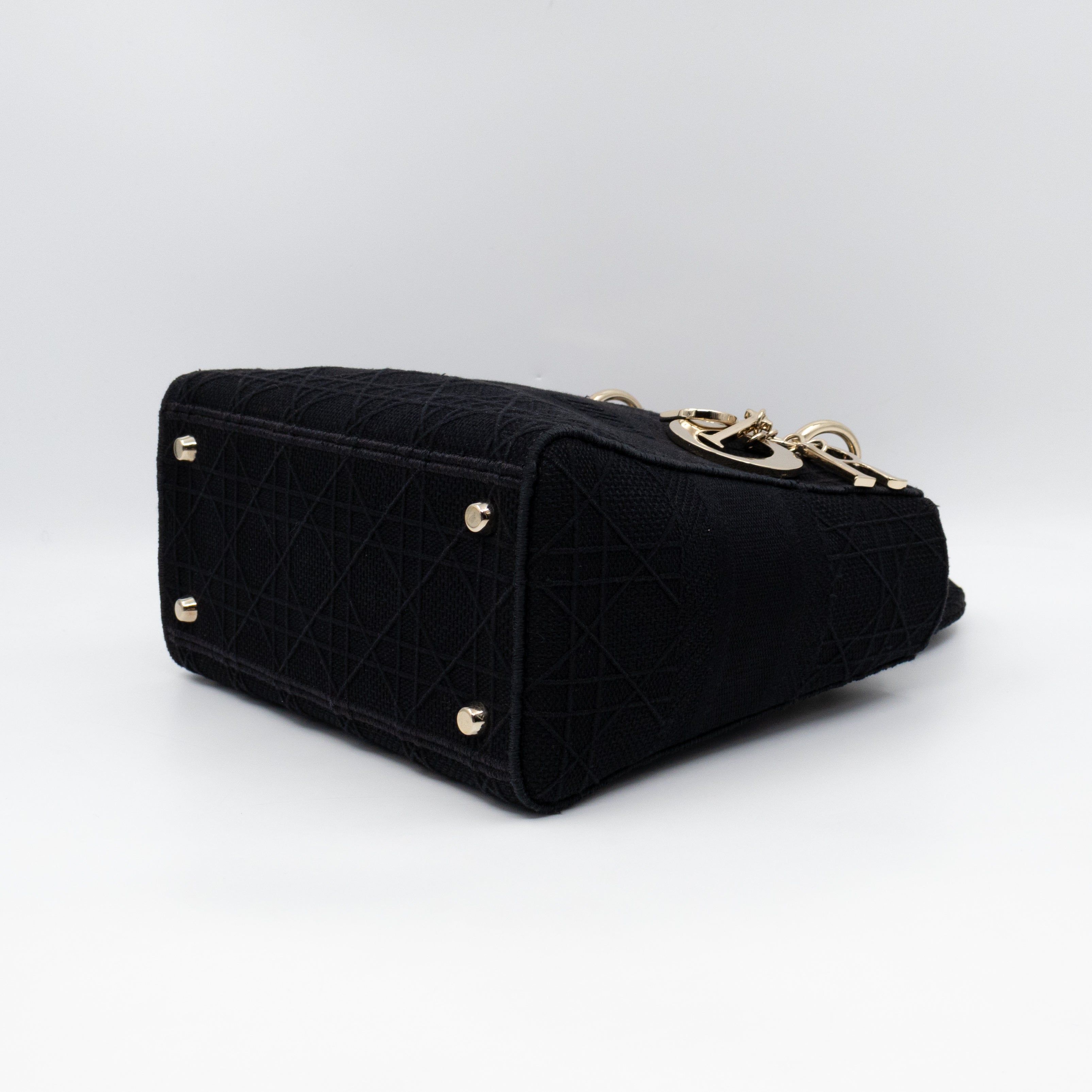 Lady D-Lite Medium Black Canvas Embroidery Cannage