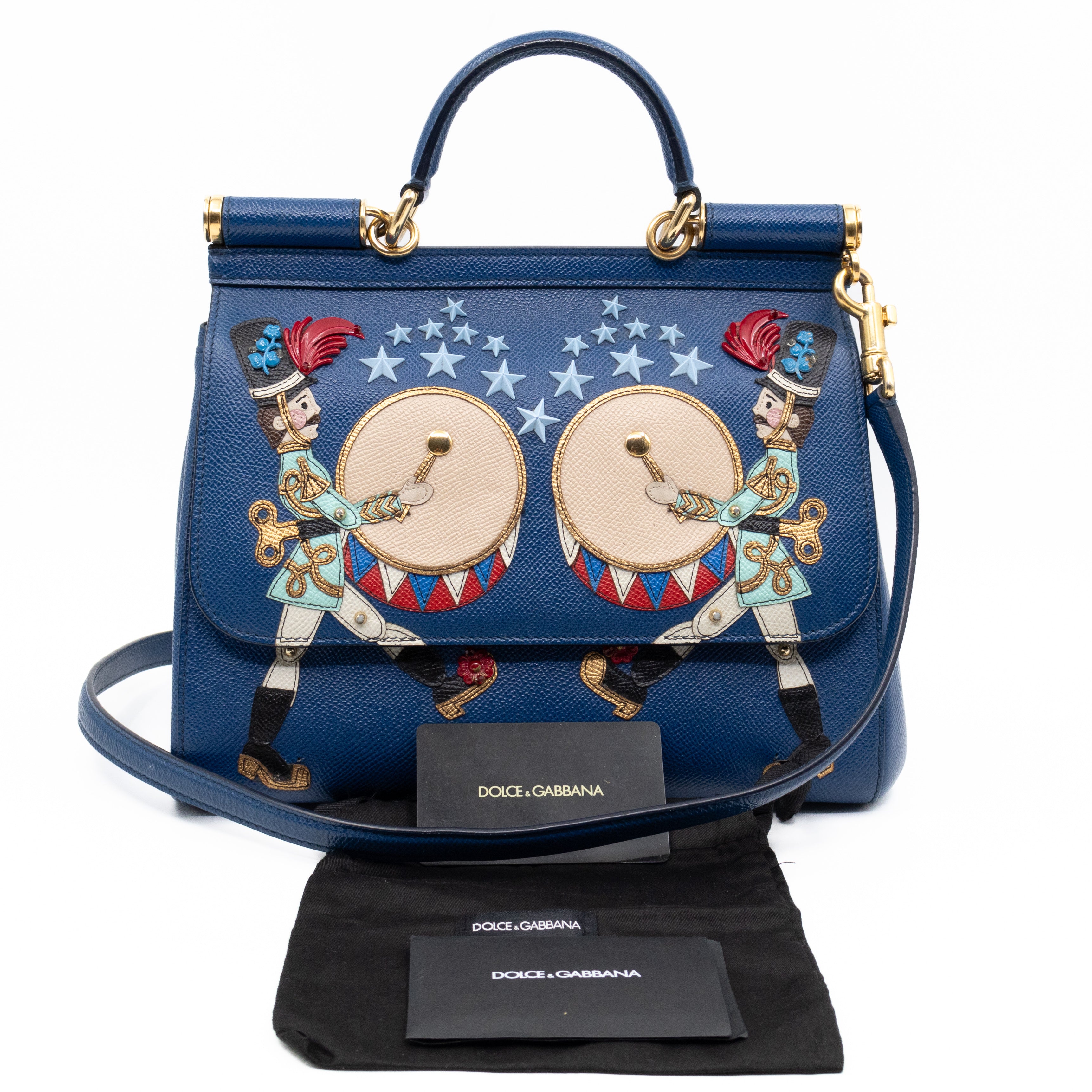 Sicily Medium Drummer Print Blue Leather