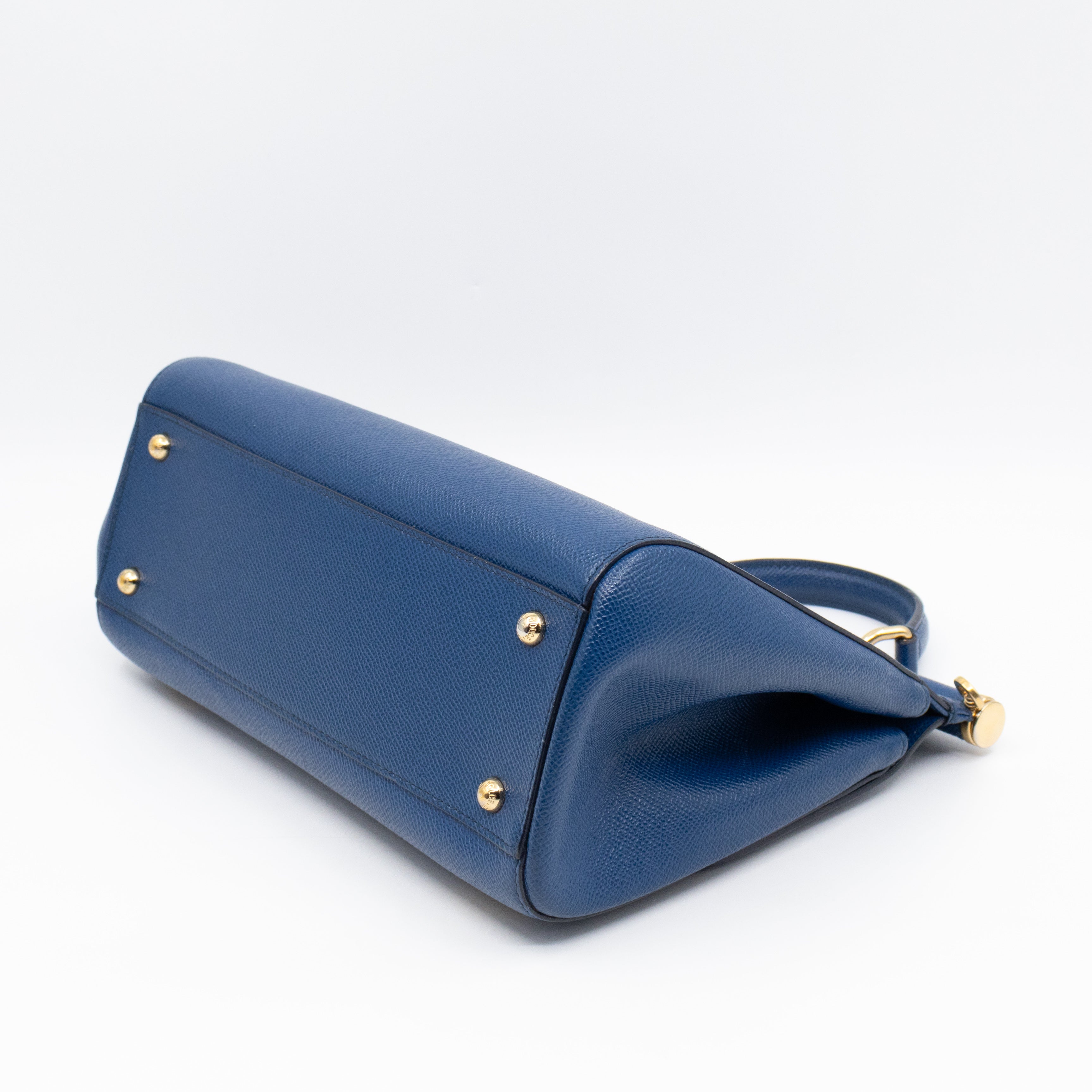 Sicily Medium Drummer Print Blue Leather