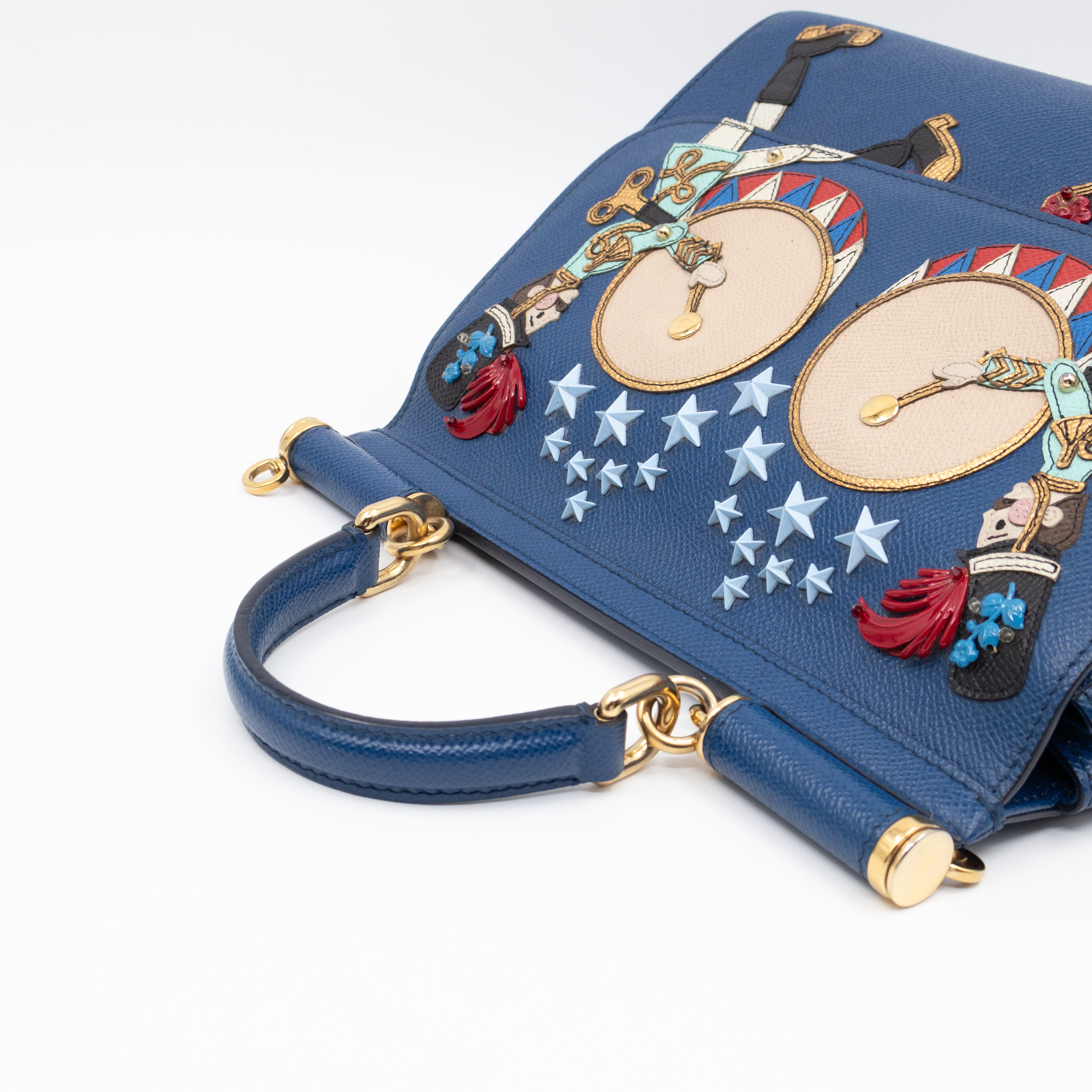 Sicily Medium Drummer Print Blue Leather