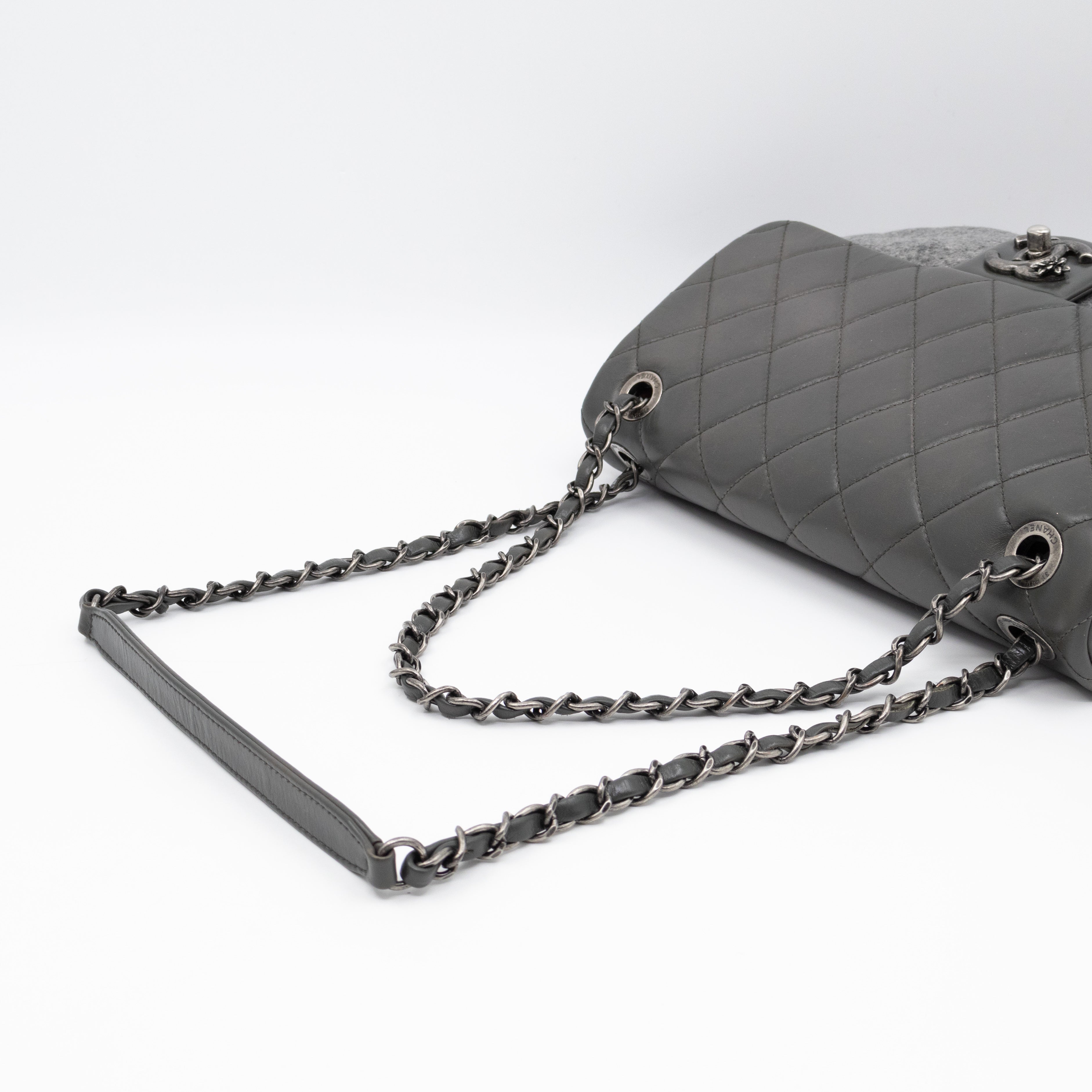 Edelweiss Flower Flap Bag Grey Glazed Calfskin & Felt