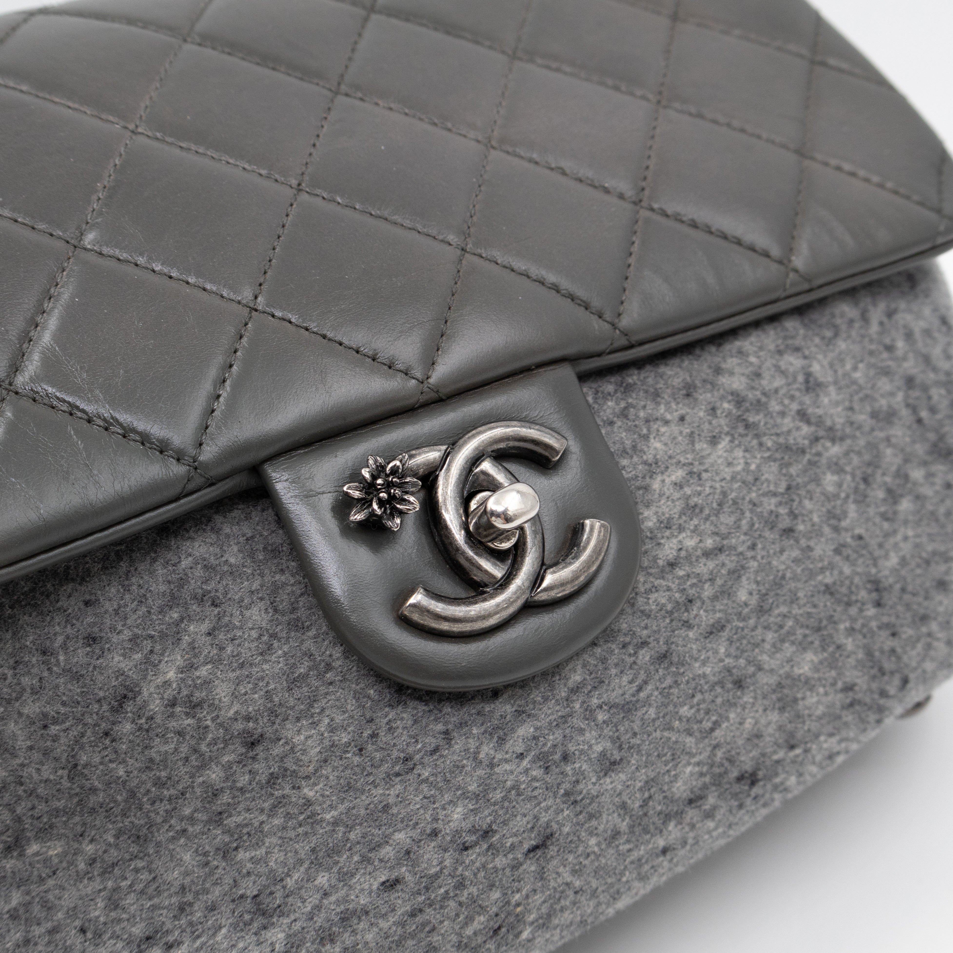 Edelweiss Flower Flap Bag Grey Glazed Calfskin & Felt