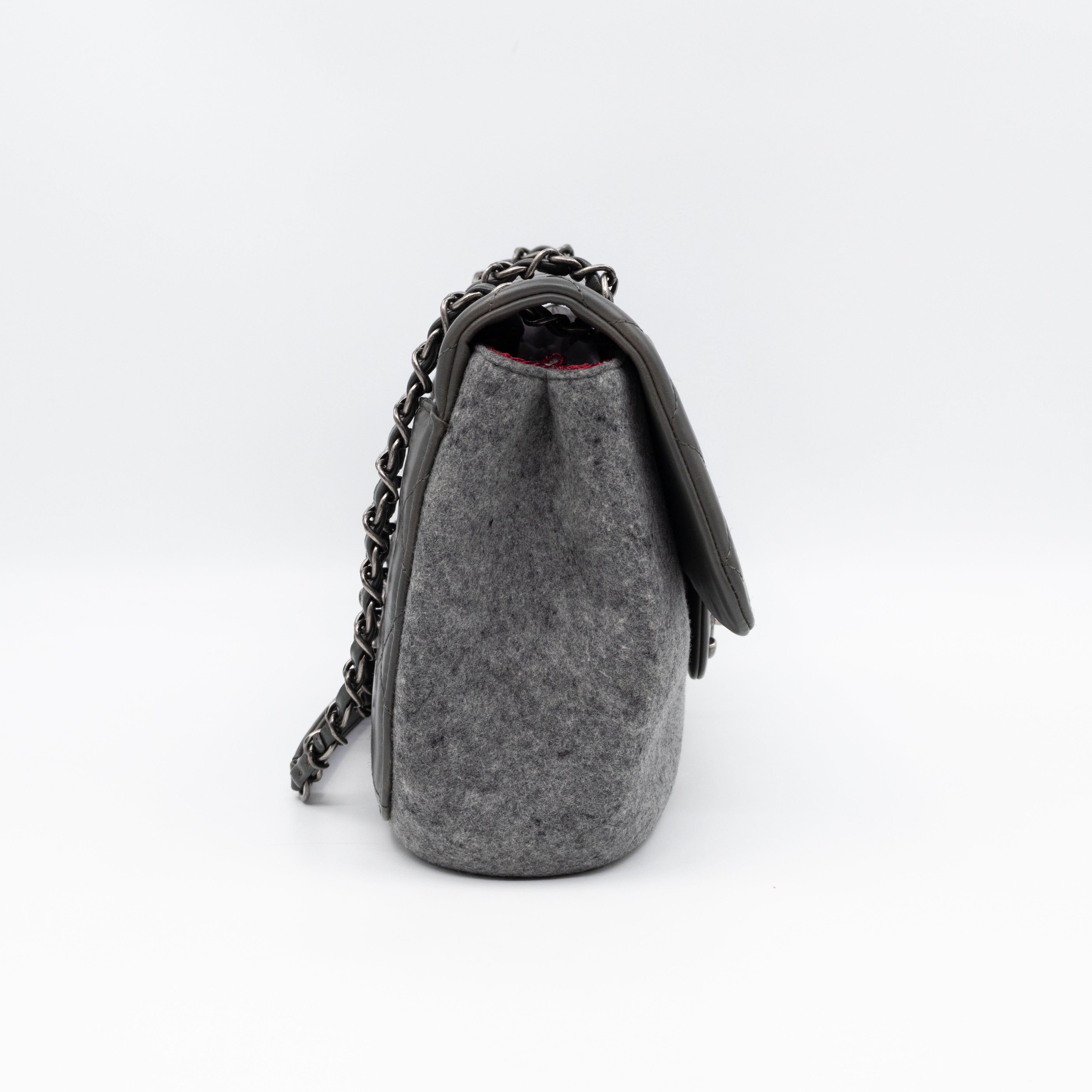 Edelweiss Flower Flap Bag Grey Glazed Calfskin & Felt