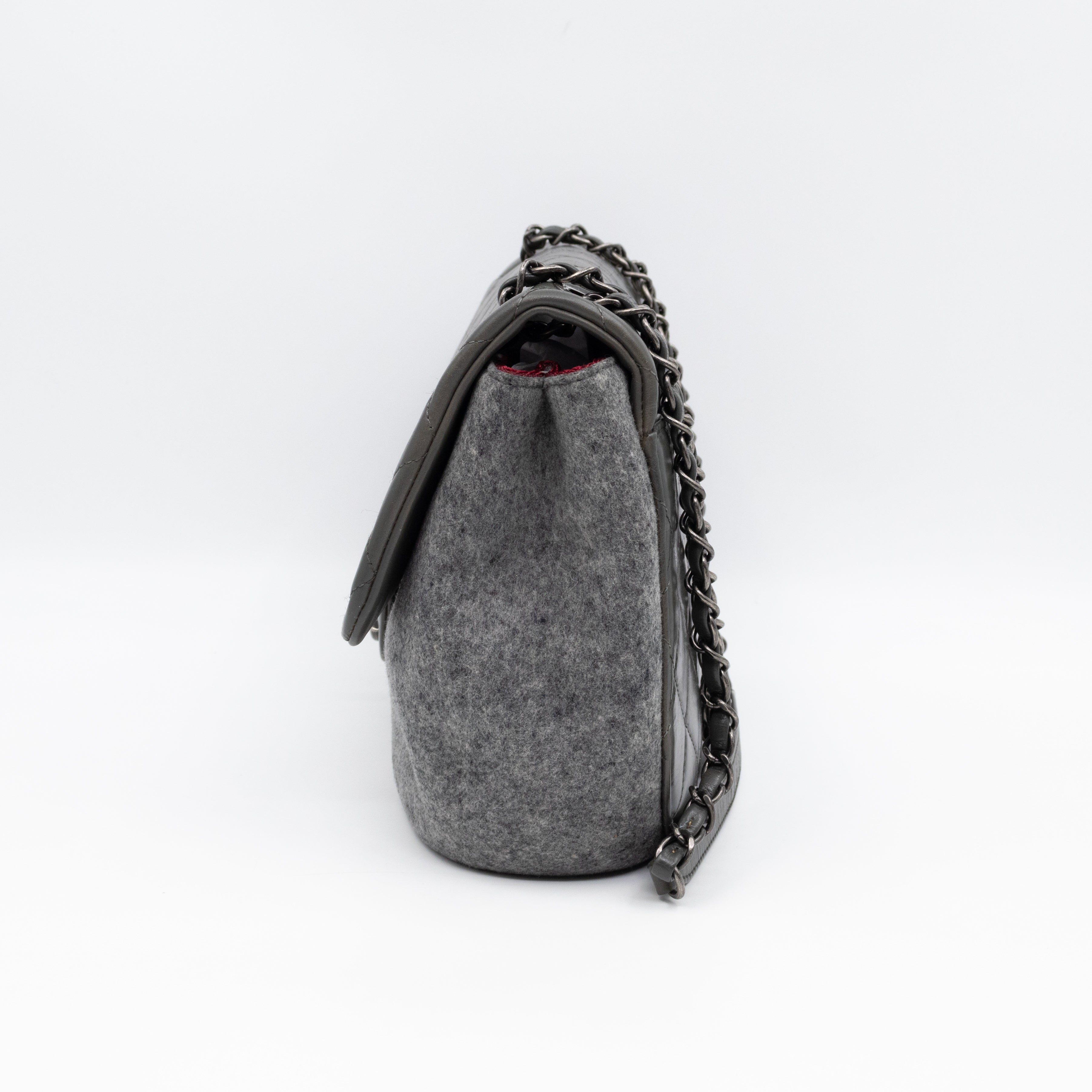 Edelweiss Flower Flap Bag Grey Glazed Calfskin & Felt