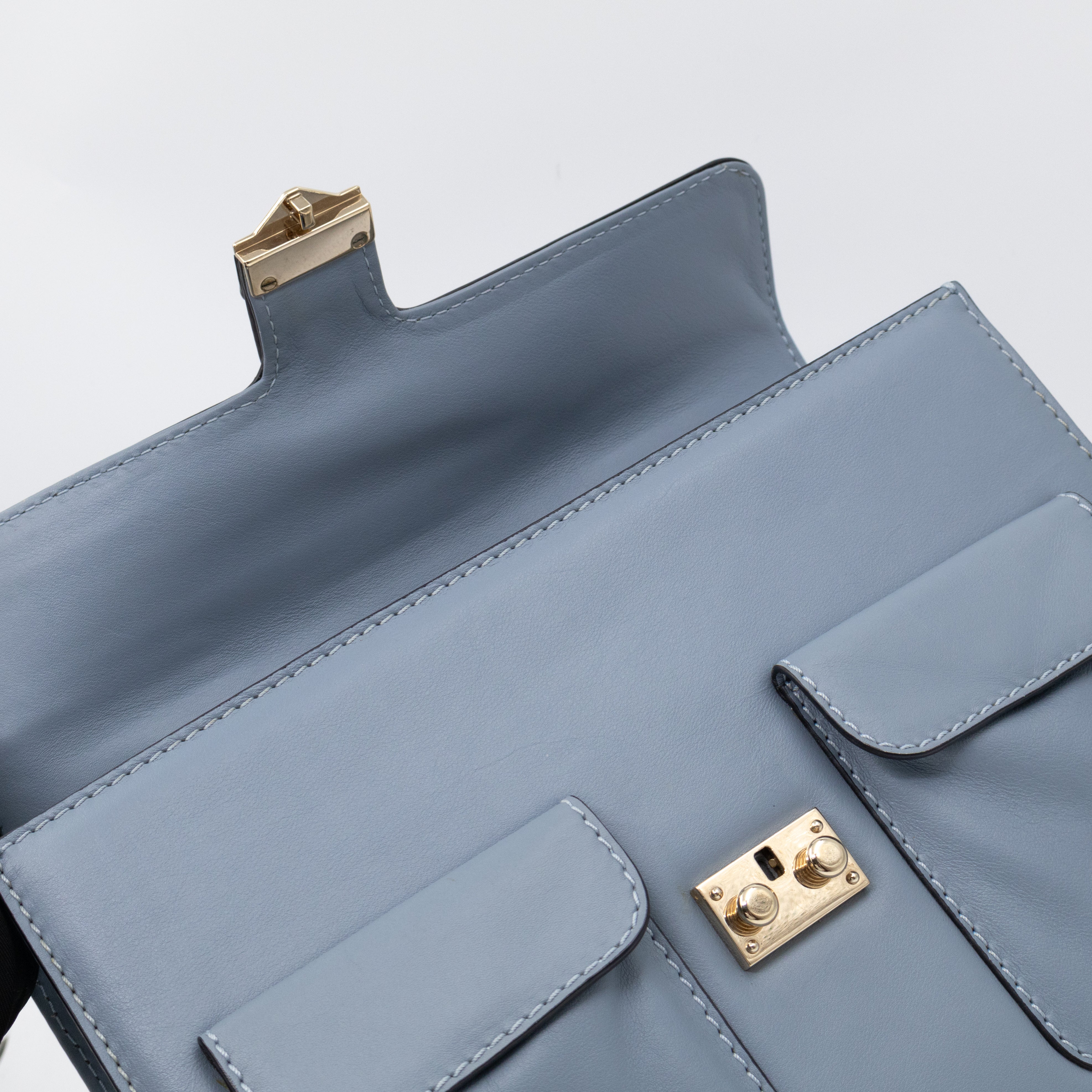 Large Rockstud Glam Lock Top Handle Bag Blue Leather