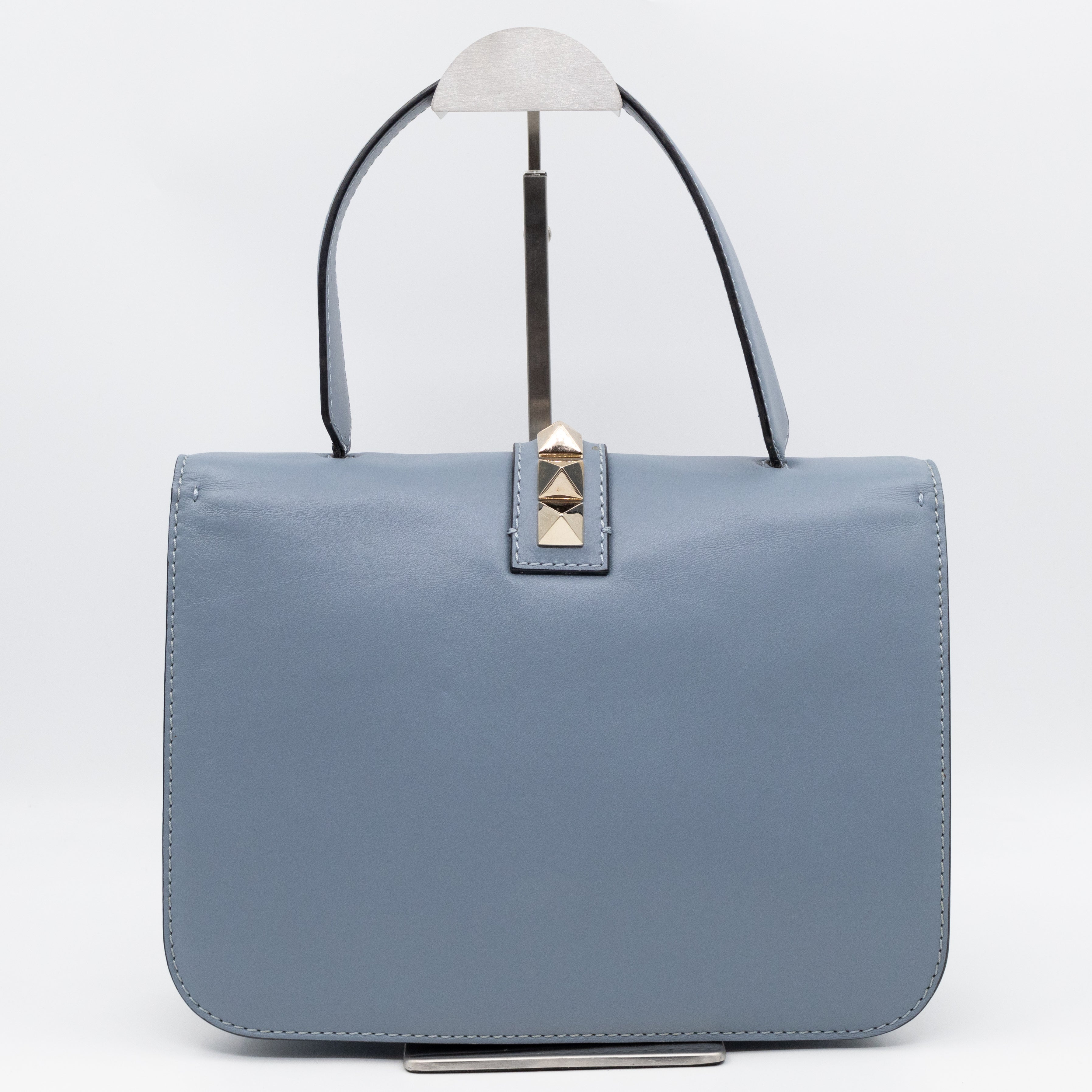 Large Rockstud Glam Lock Top Handle Bag Blue Leather